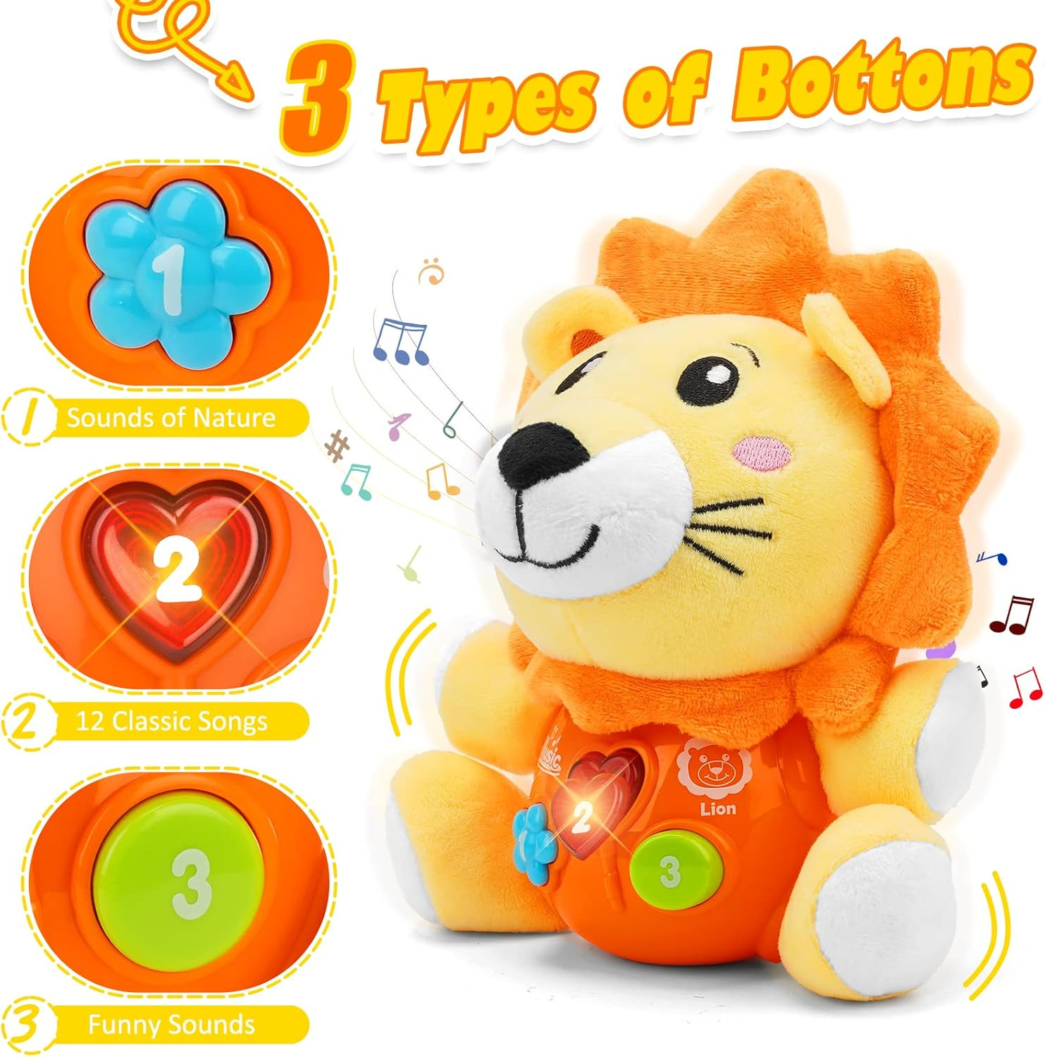 Baby Toys 6 to 12 Months – Infant Baby Musical Lion Plush Toy for Boys & Girls –