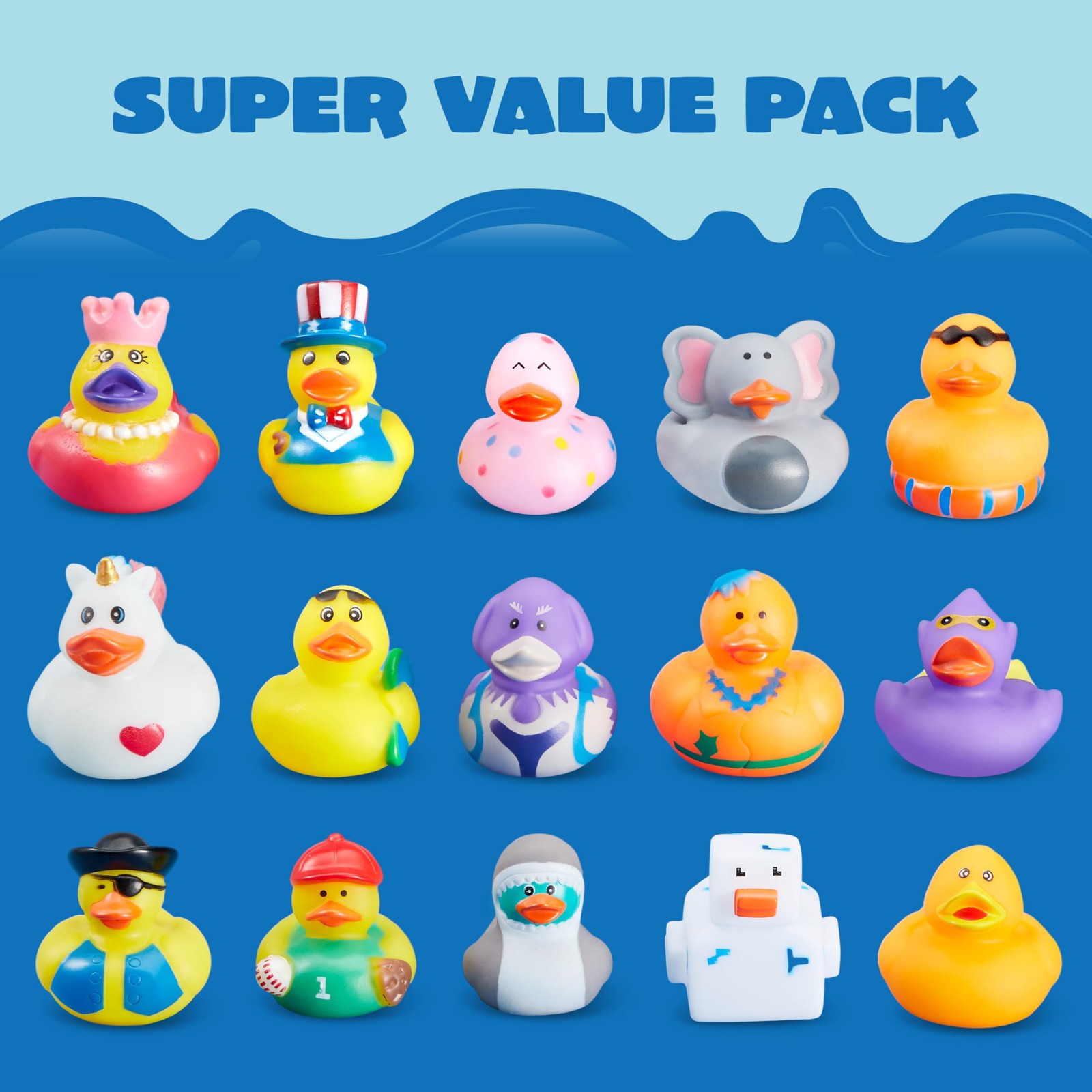 15 Pcs Rubber Ducks, Random Assortment Ducks Bulk with Mesh Carry Bag