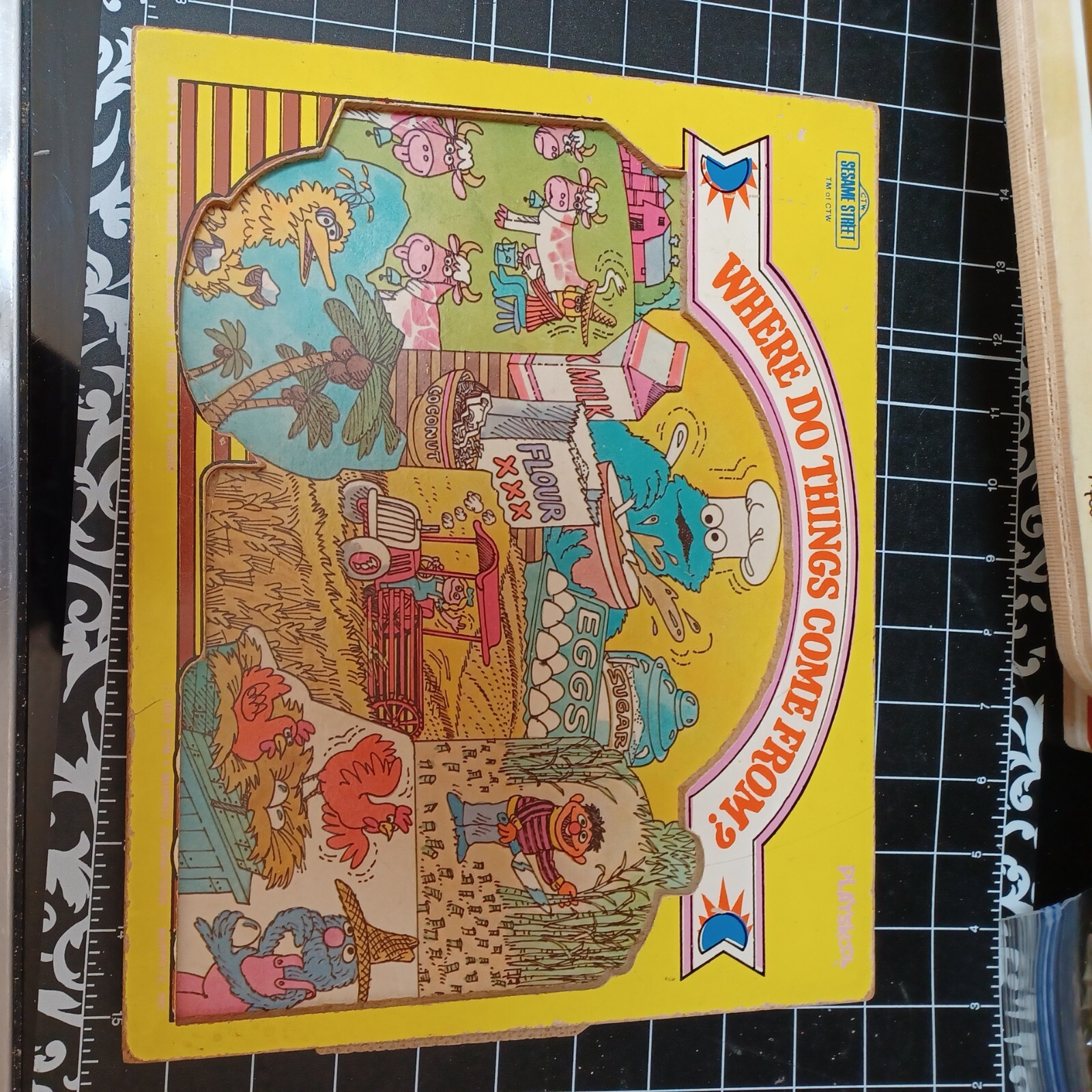 USED vintage wooden puzzle Playskool Sesame Street Cookie Monster big bird