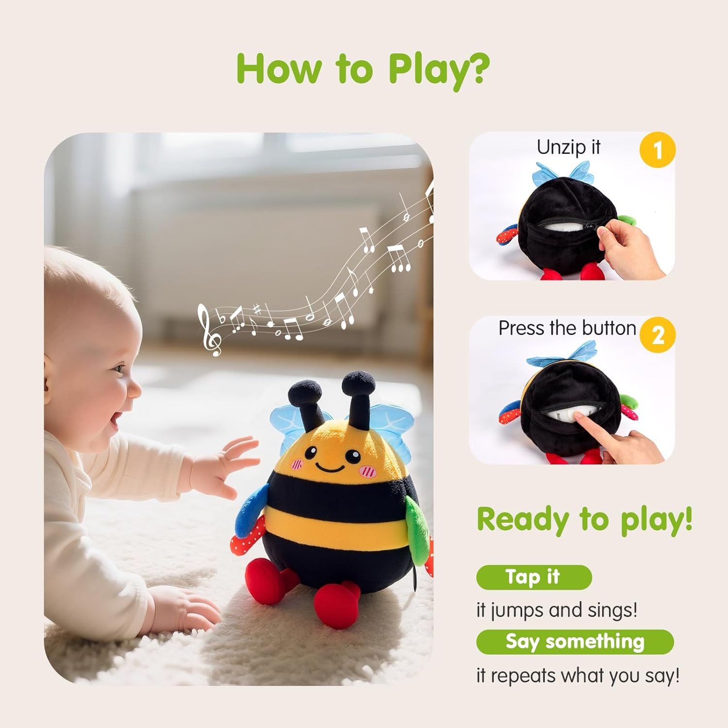Baby Toy for 6 + 12 18 Months – Crawling Musical Dancing Bouncing Learning Bee P