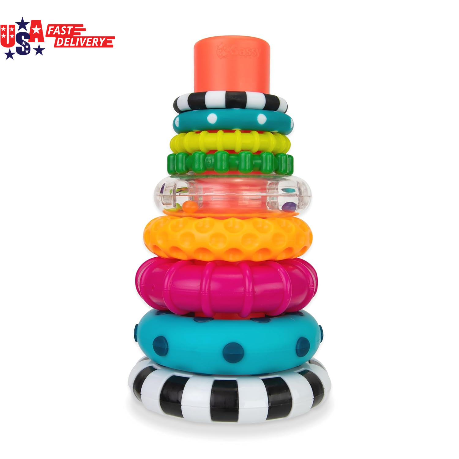 Stacks of Circles Stacking Ring STEM Learning Toy, Age 6+ Months, Multi, 9 Piece