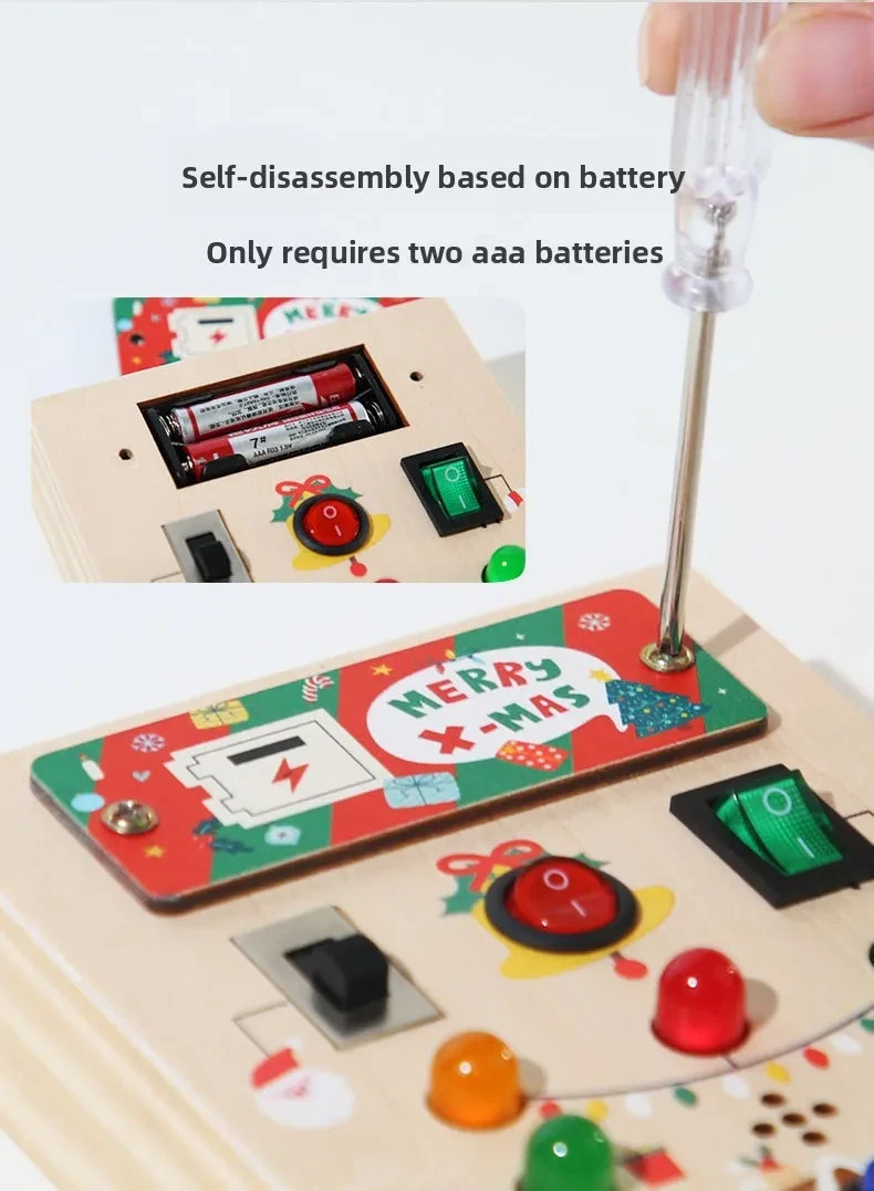 Montessori Busy Board Wooden Switch Toy Lights 7″/18cm Toddler Learning