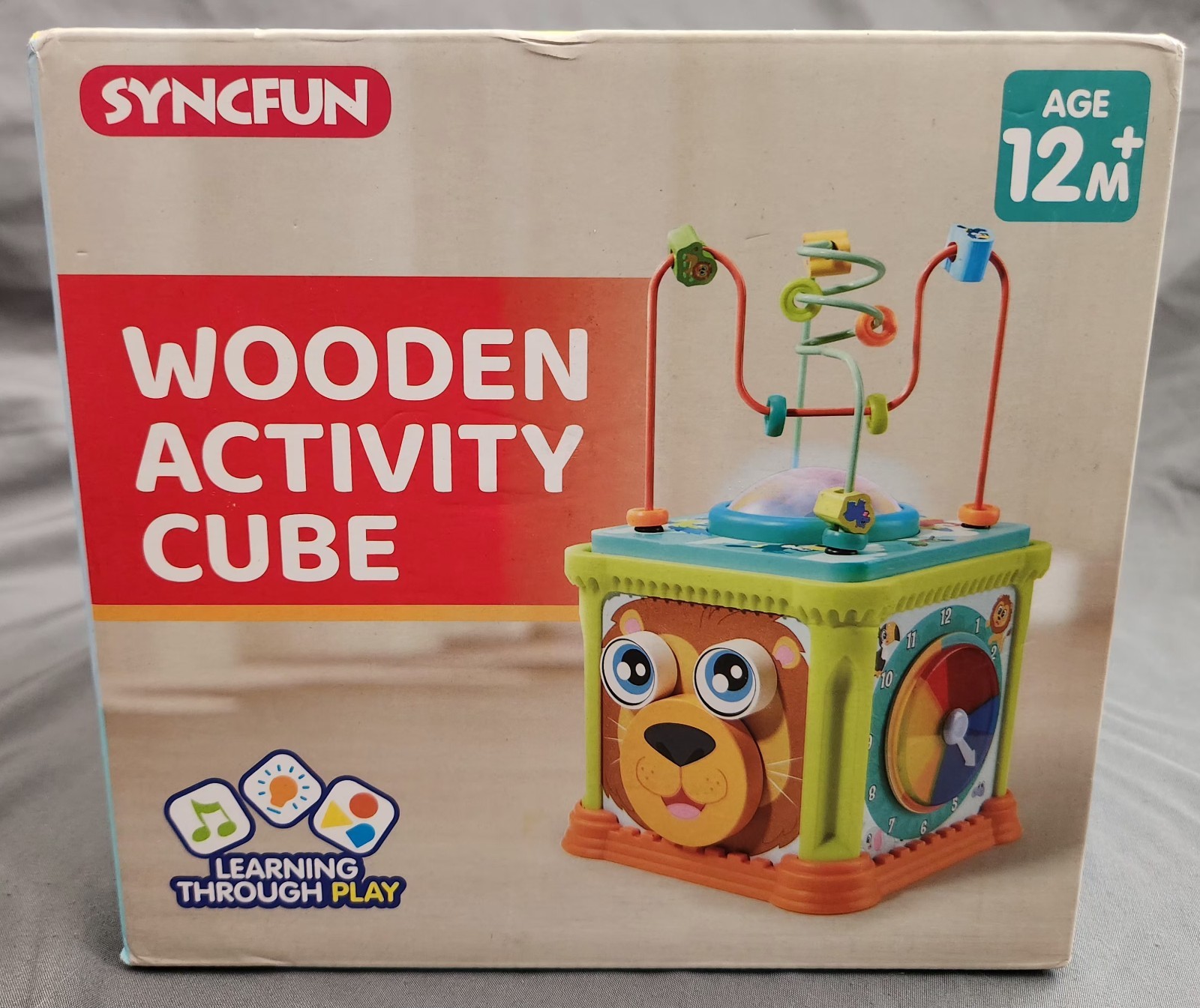 NEW WOODEN ACTIVITY CUBE Montessori Toy Kids 12+M Music Lights Learning