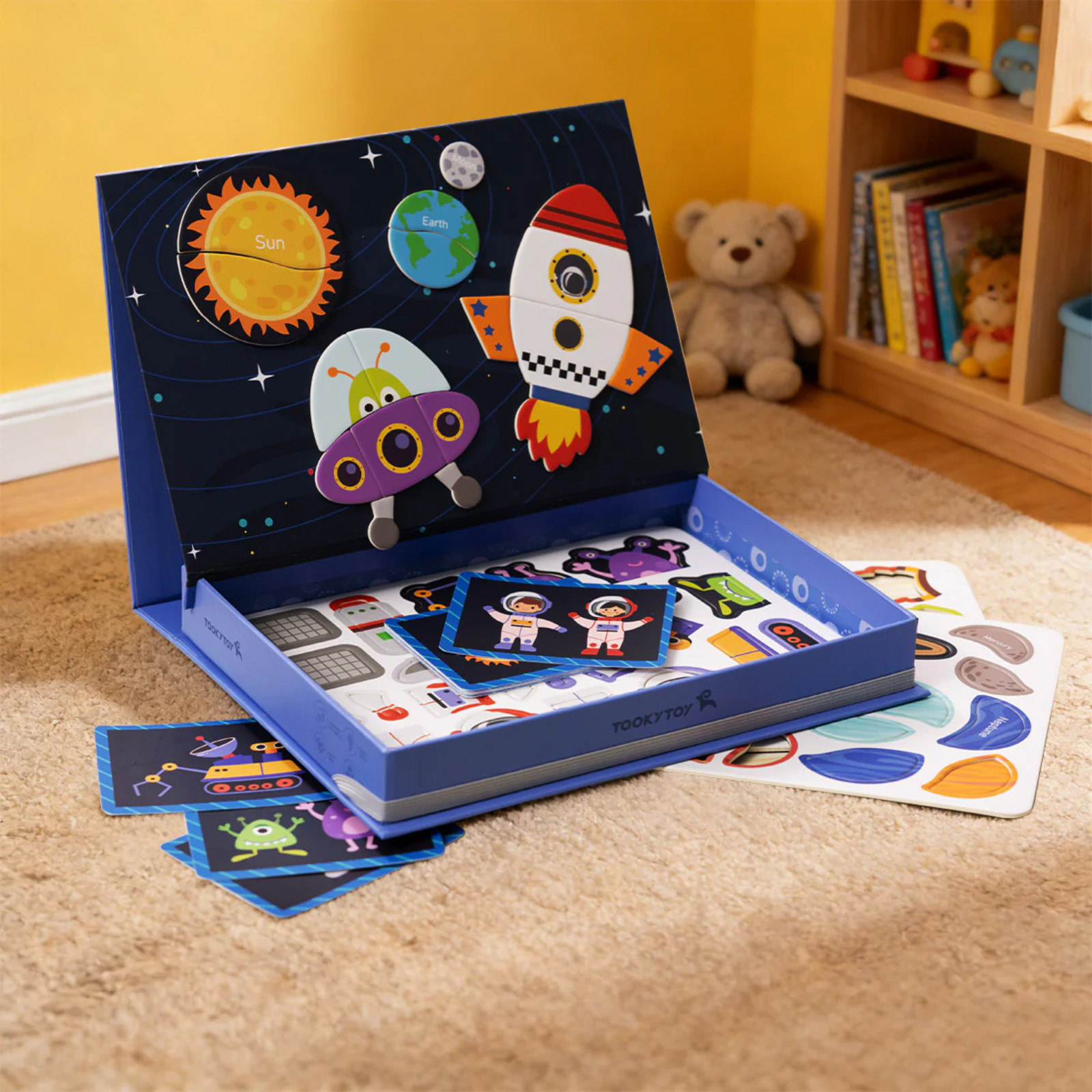 Magnetic Space Puzzle Box for Kids Wooden Montessori Learning Toy Set
