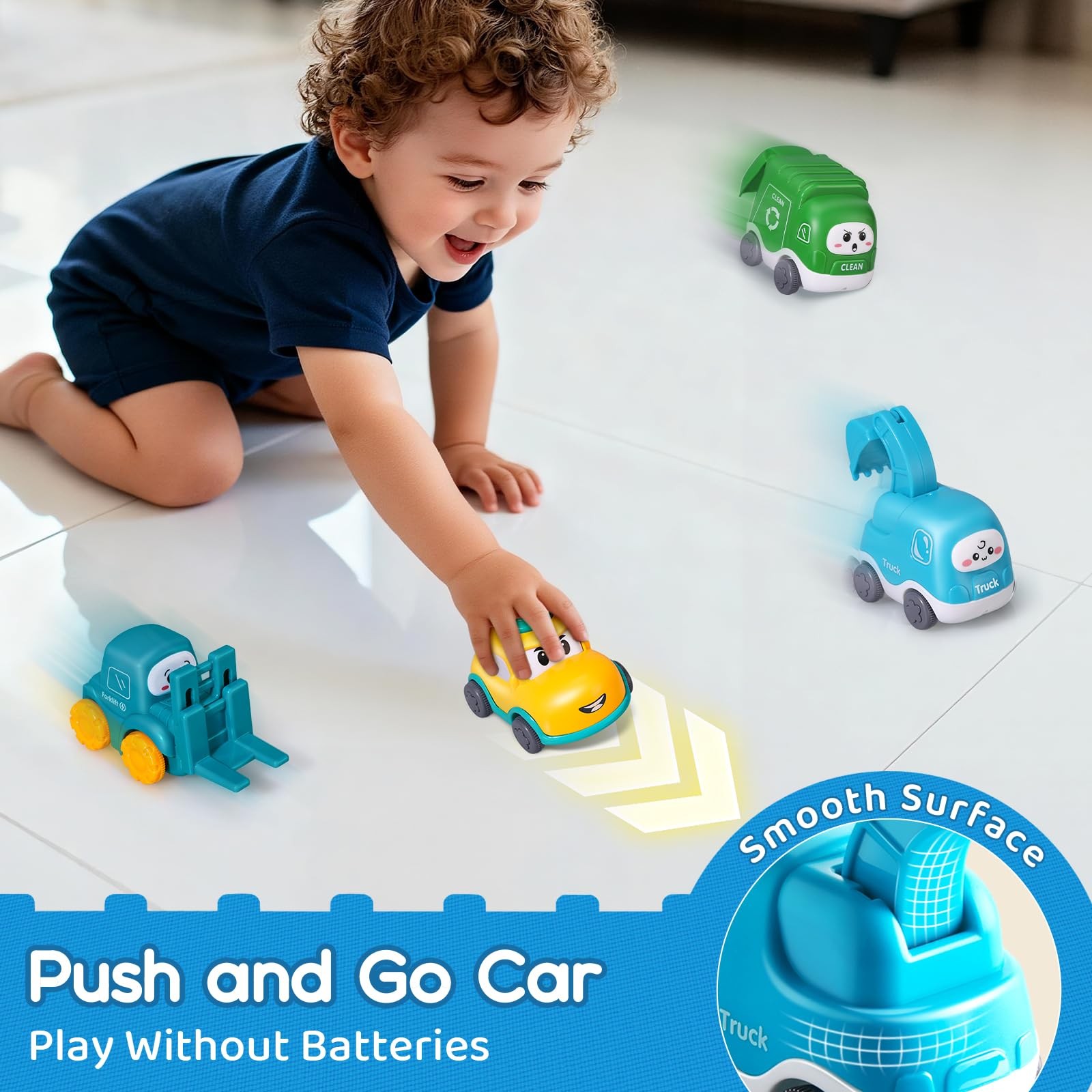 ALASOU 8 PCS Baby Cranes Car Toys for 1 Year Old Boy with Small, Multicolor