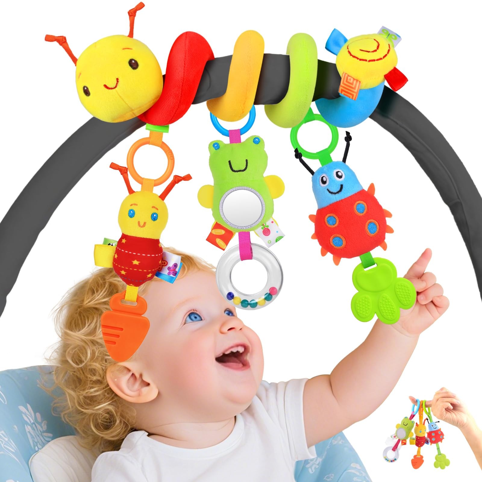 Car Seat Toys for Babies 0-6 Months, Upgraded Spiral Hanging Crib Stroller Ac…