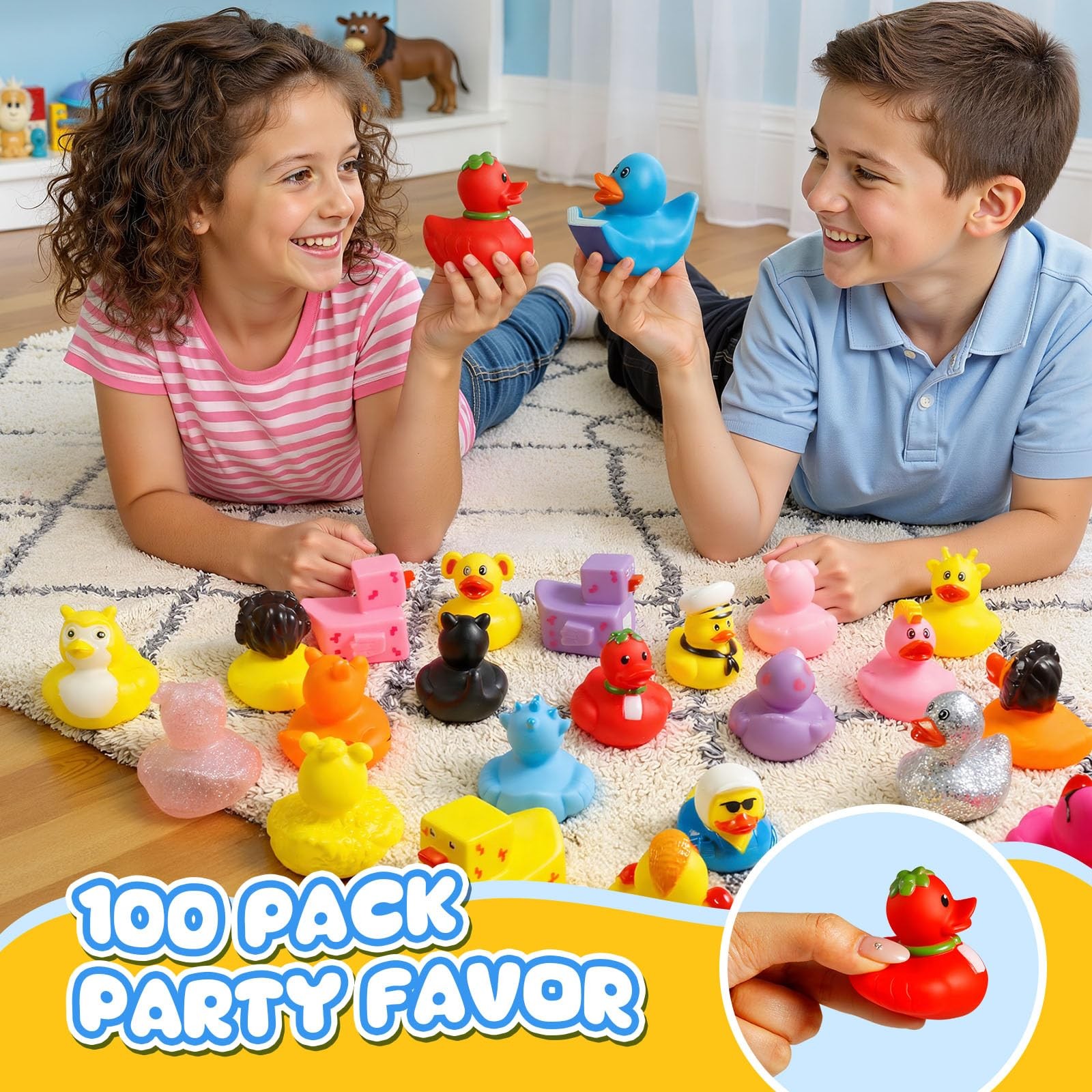 100 Pcs Rubber Ducks, Random Assortment Ducks Bulk for 100 PCS, Multicolor