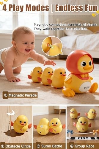 Baby Toys 6-12 Months Set of 4 Magnetic Ducks Family, Tummy Time Toys with Music
