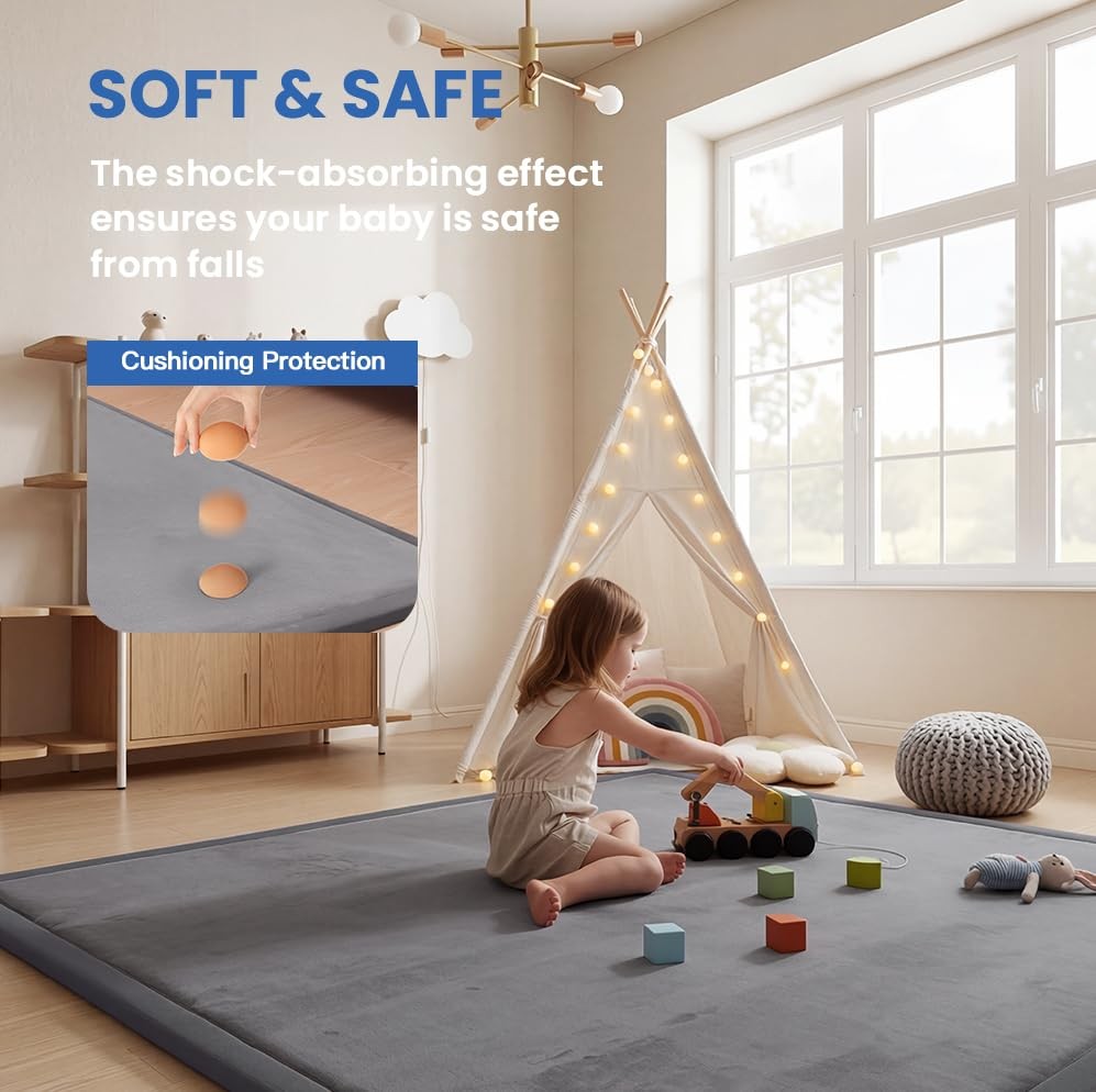 Huloo Sleep Ultra Soft Baby Play Mat for Floor,1.3″ 50″×50″×1.3″, Dark Grey