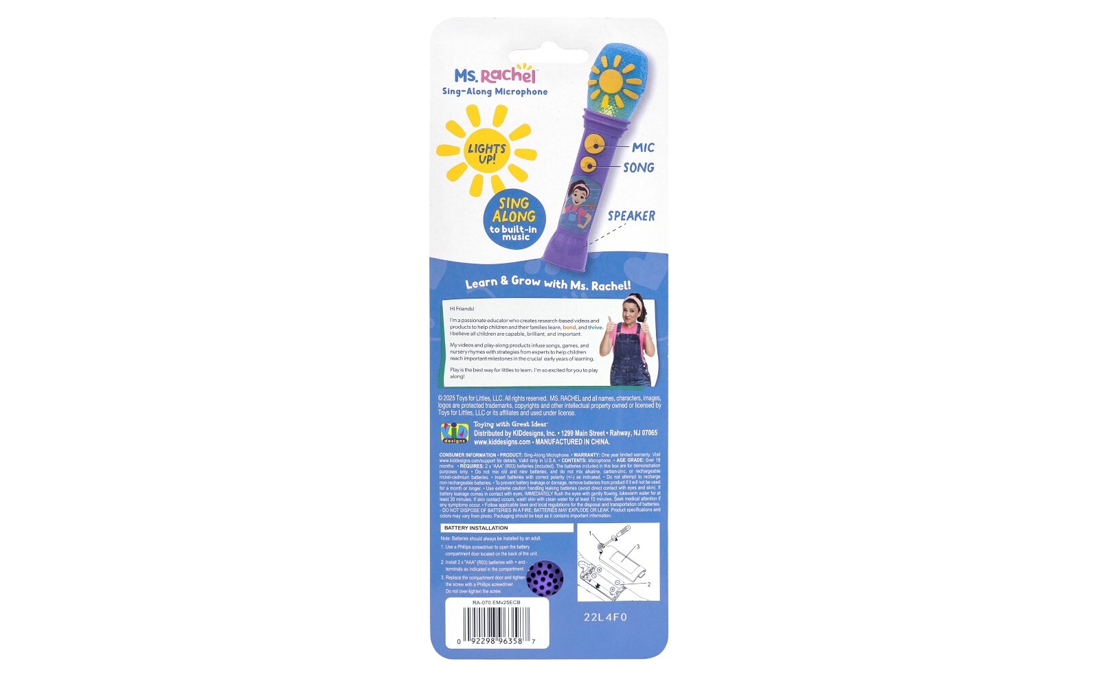 eKids Ms Rachel Toy Microphone for Kids, Includes Built-in Music and Lights