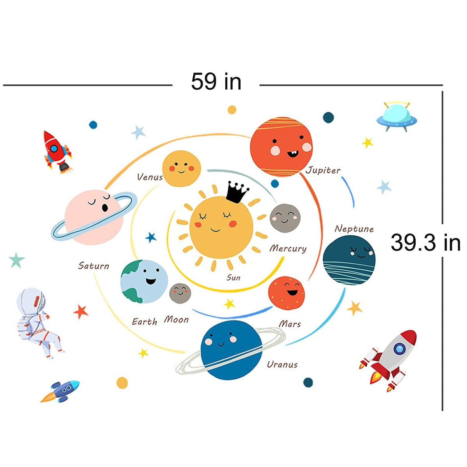 Space Planet Wall Decals Wall Stickers Kids,Cute Educational Wall Stickers fo…