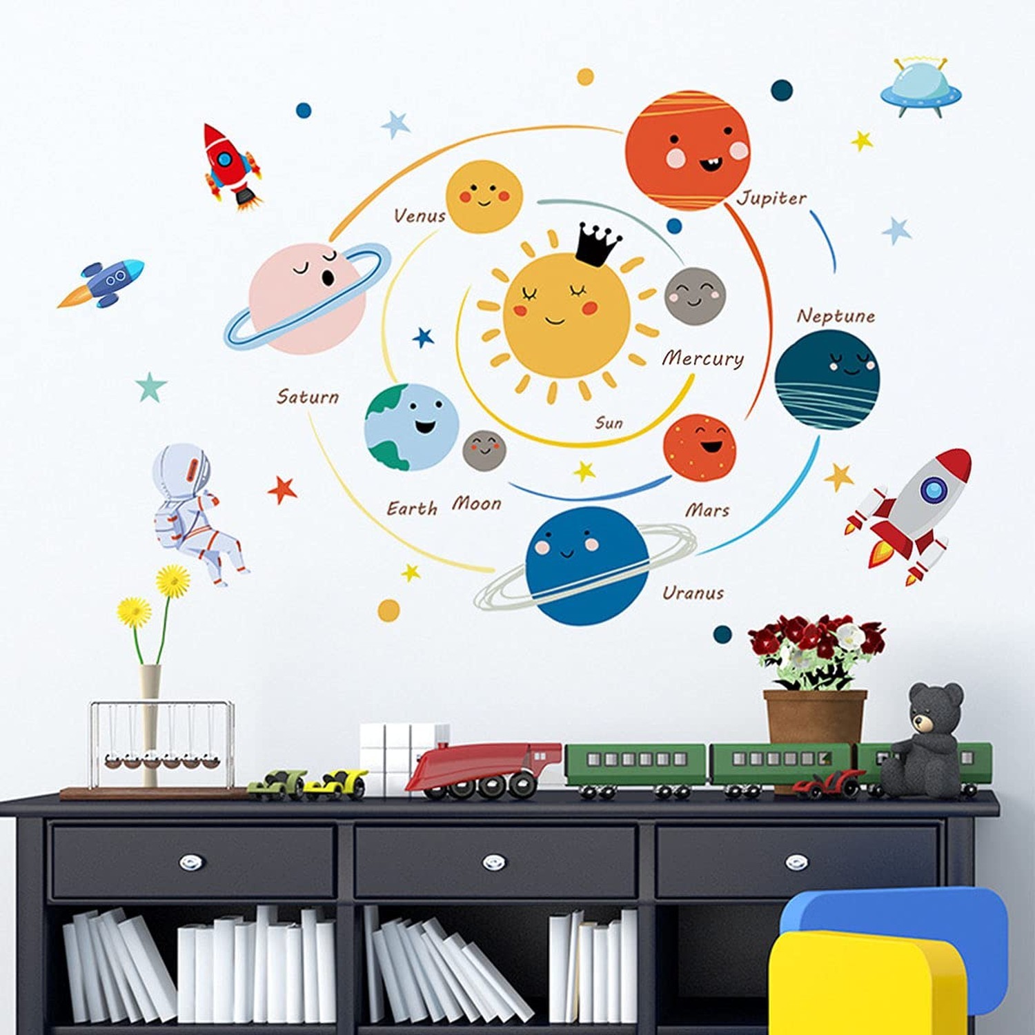 Space Planet Wall Decals Wall Stickers Kids,Cute Educational Wall Stickers fo…