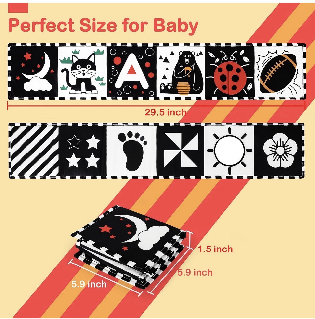 Black and White Baby Toy, Tummy Time High Contrast Newborn Toys 0-3 Months, Soft