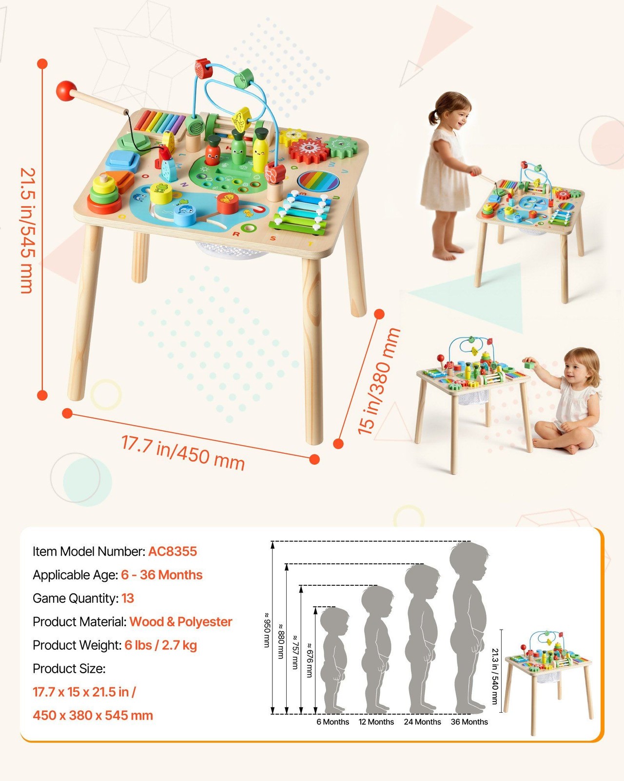 13in1 Wooden Activity Montessori Table for Ages 1-3 Years Toddlers