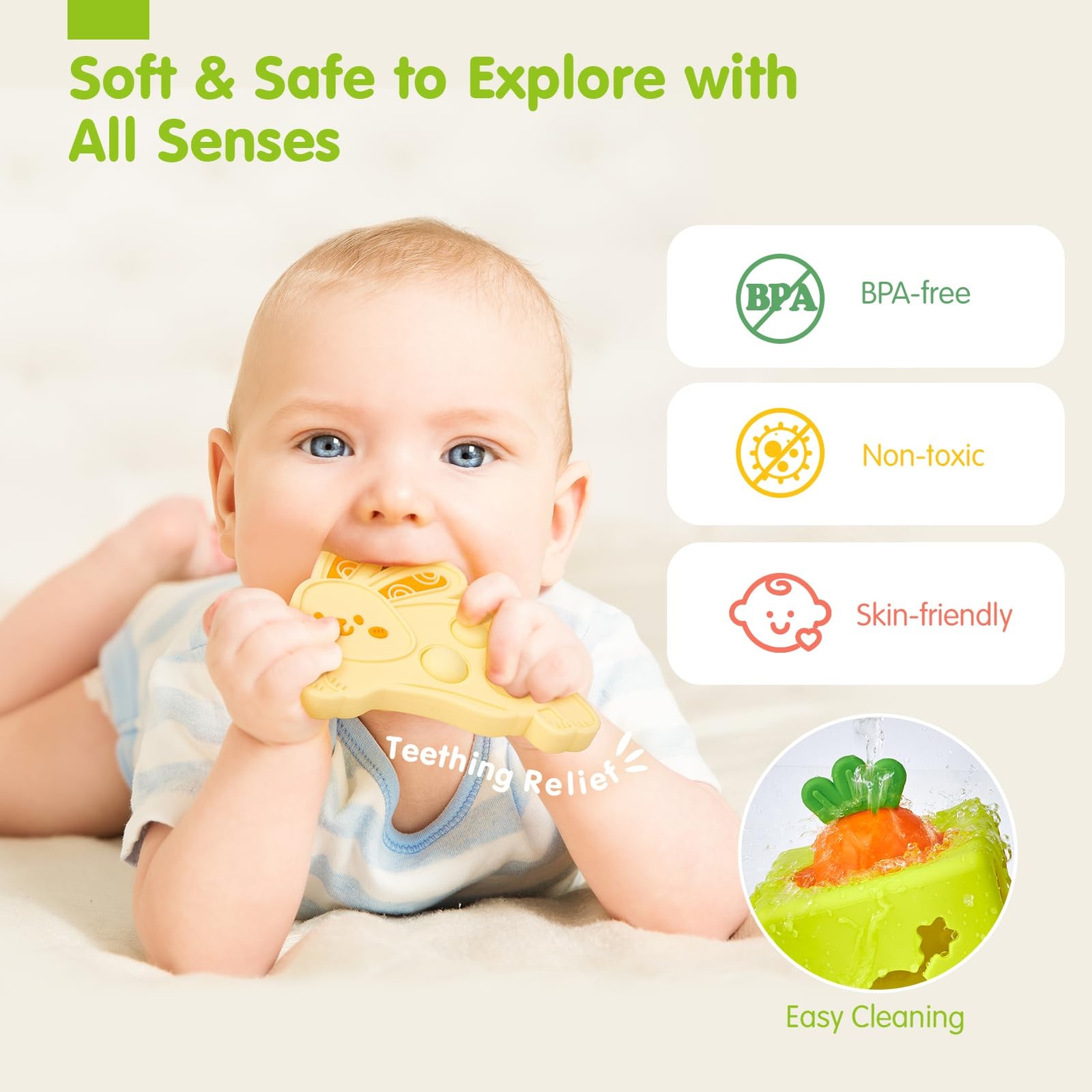 hahaland Silicone Baby Tissue Box Toy – Toys 6-12 Months Medium, Green