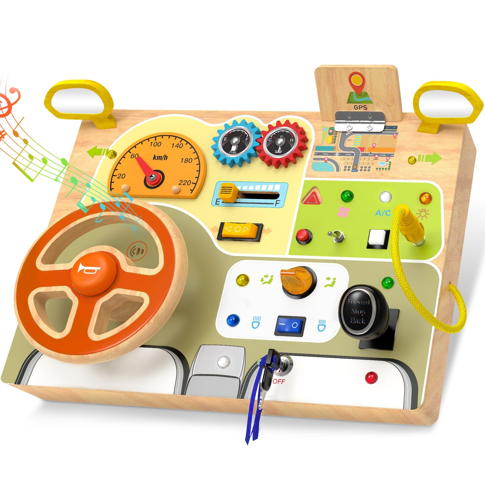 Montessori Toddler Toys – Baby Wooden Busy Board – Sensory Toys with Light Sw…