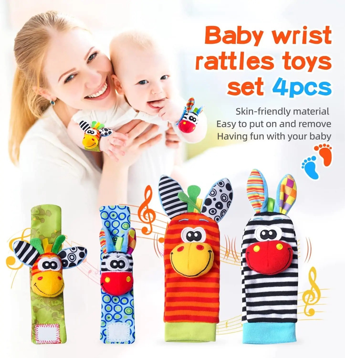 Baby Wrist Rattle Socks Foot Finder Sensory Toy Newborn 0-12 Months Gift