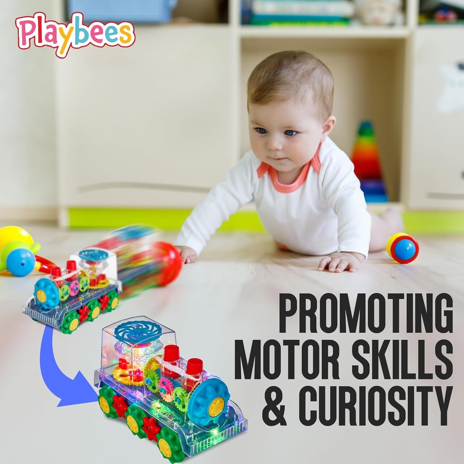 Light Up Train Toy for Toddlers – Transparent Gear Car Toys for Kids