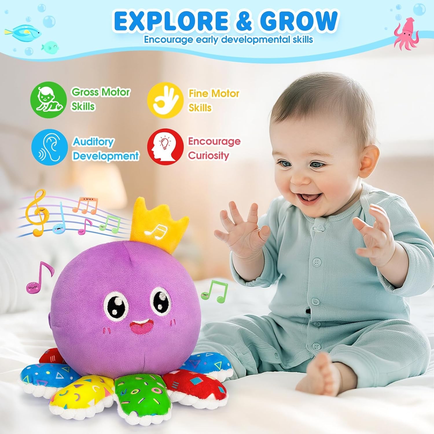 Musical Toys for Babies 6-12-18 Months, Multi-Functional Interactive Crawling Da