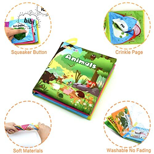 Soft Cloth Book for Baby Infant Toddler Kids 6-Pack Crinkle Squeaky Washable Non