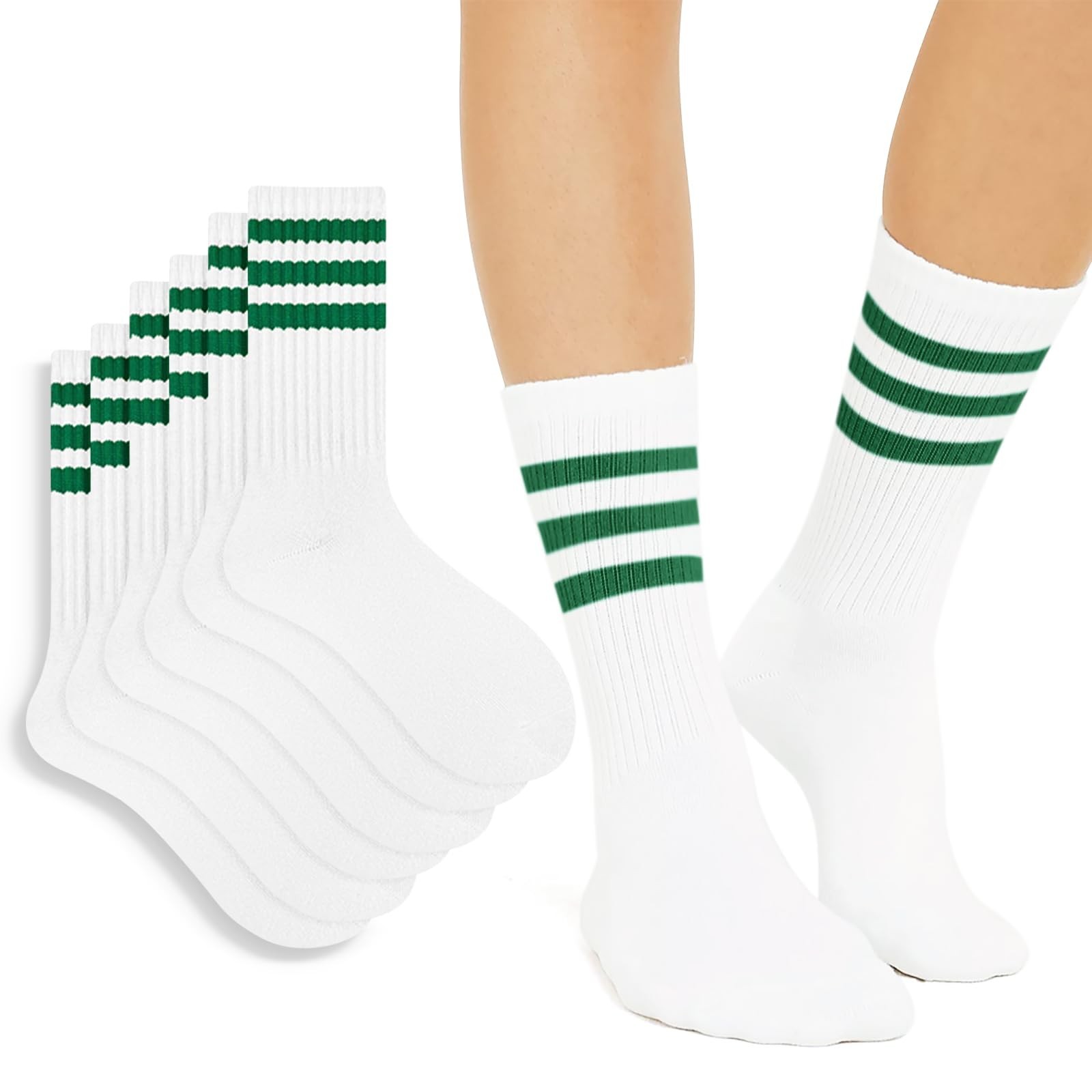 4 PAIRS Striped Crew Socks For Women Casual Cotton Novelty Retro Athltic Sock…