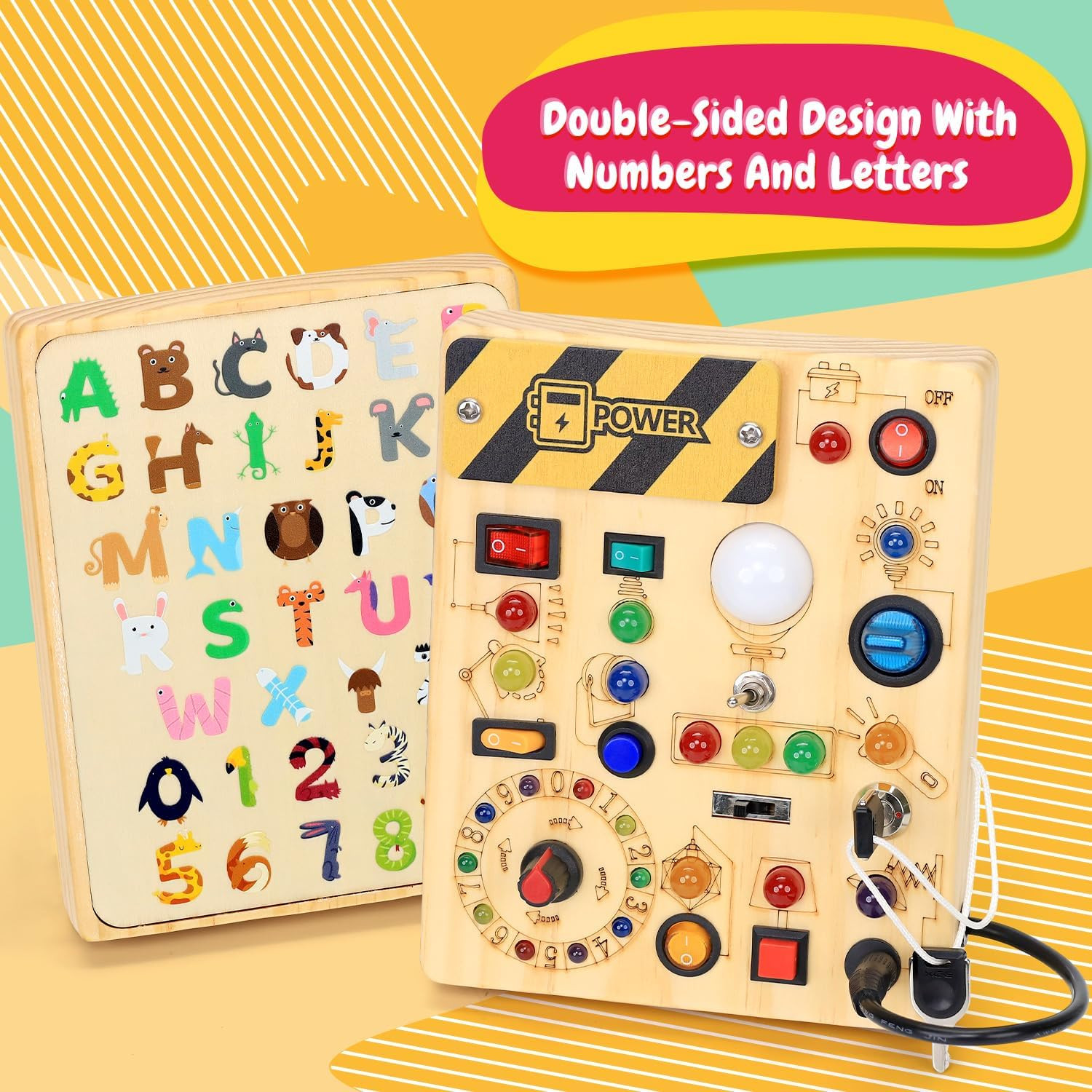 Busy Board with LED Light Switches Montessori Toys for 1 2 3 Years Old Toddlers