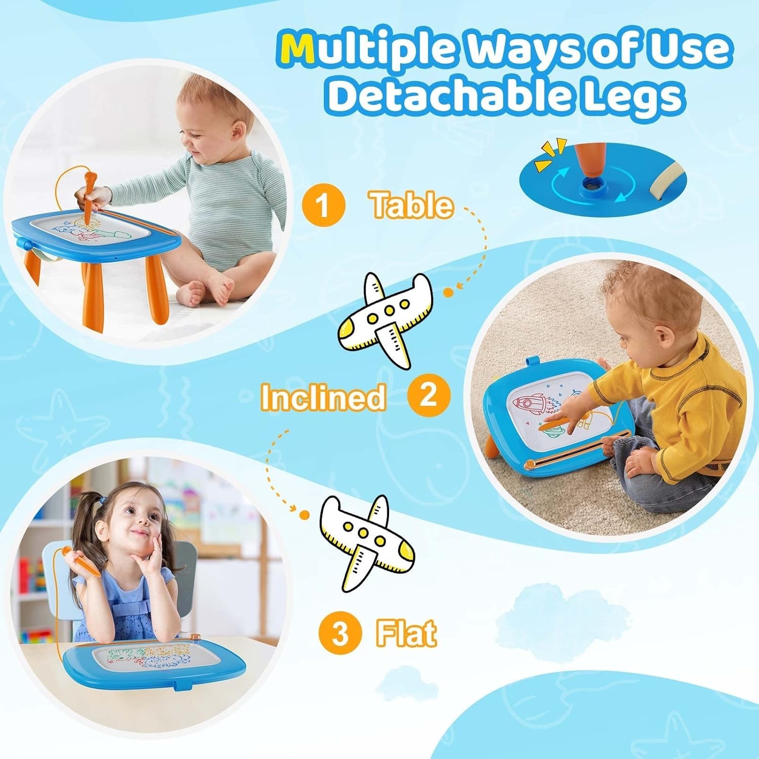 NEW Kikidex Magnetic Drawing Board with Doodle Pad Educational Toy Light Blue