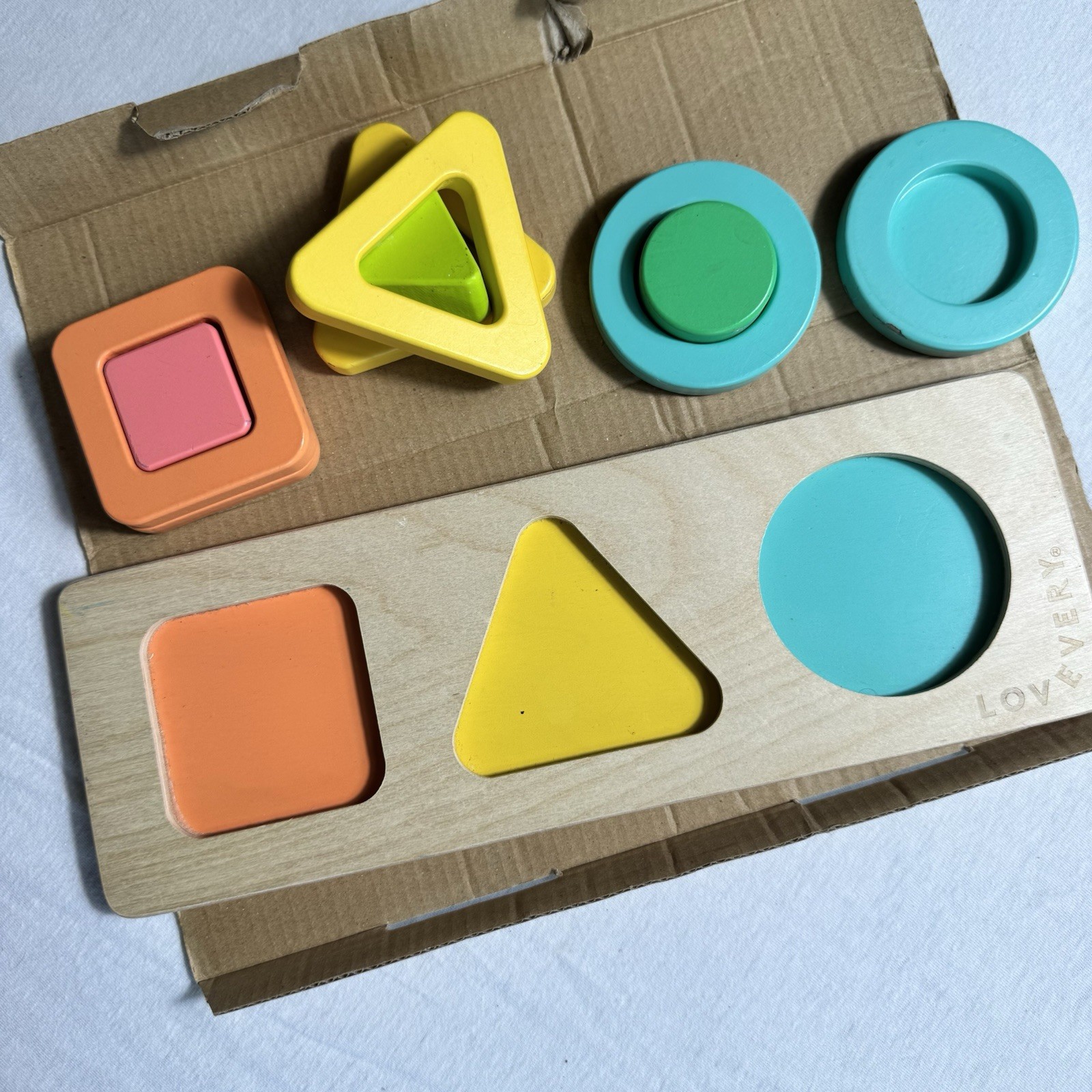 Lovevery Wooden Montessori Shape Puzzle Stacker Toddler 18-24 Months Toy