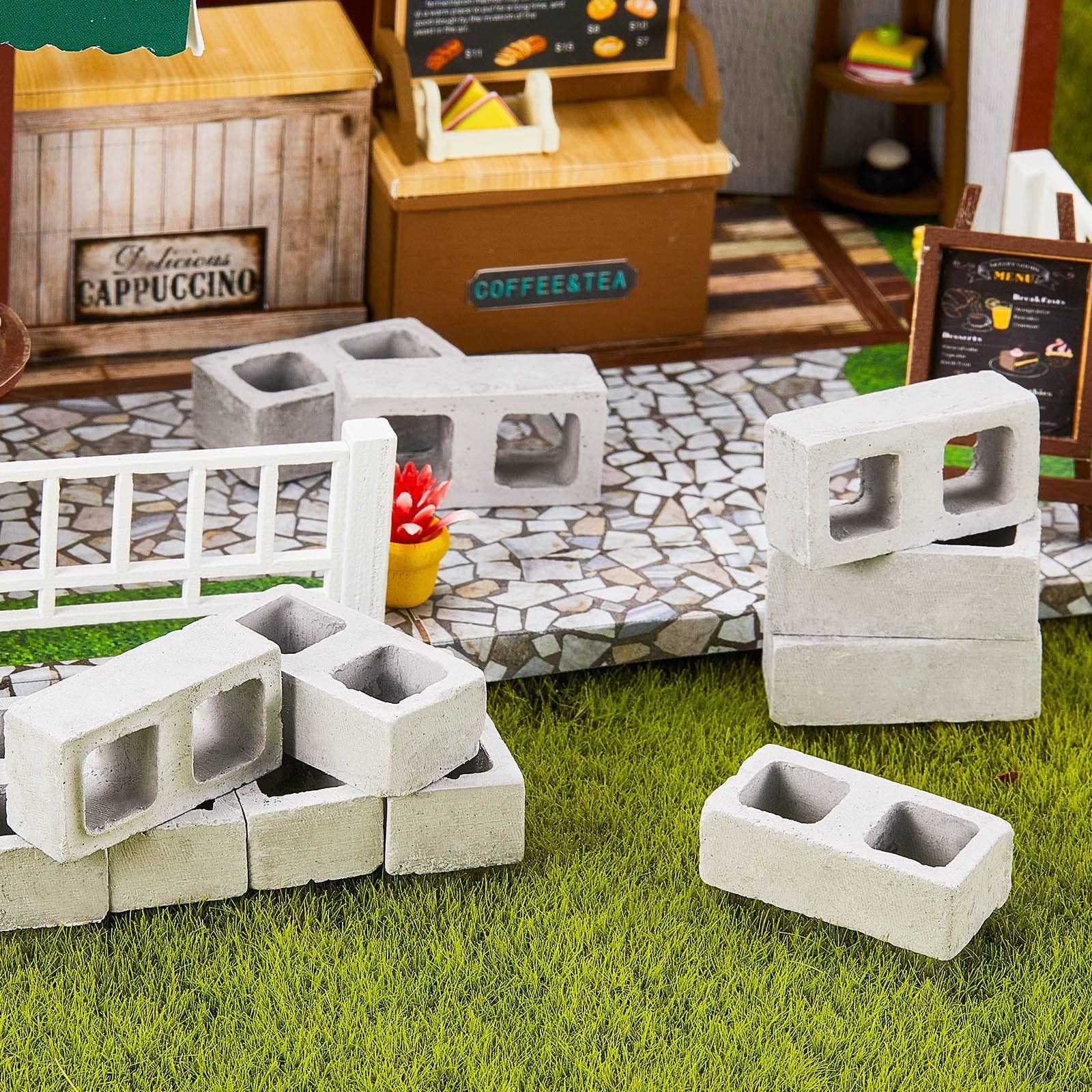Deekin 100 Pcs Mini Cinder Blocks 1/12 Scale Mini Bricks Miniature Building B…