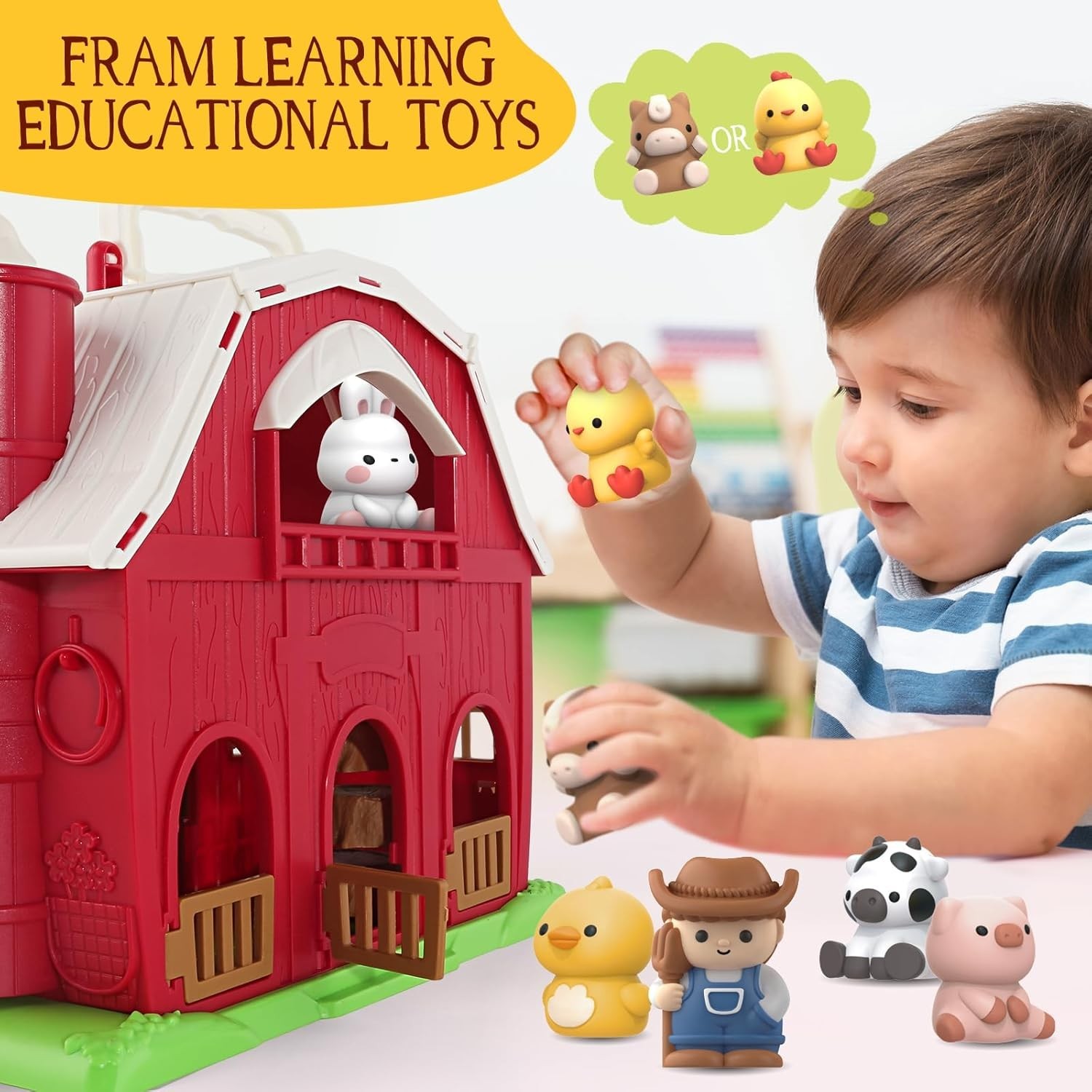 Toys for 1 2 3 Years Old Boys and Girls, Big Barn Toy with Farm Animal