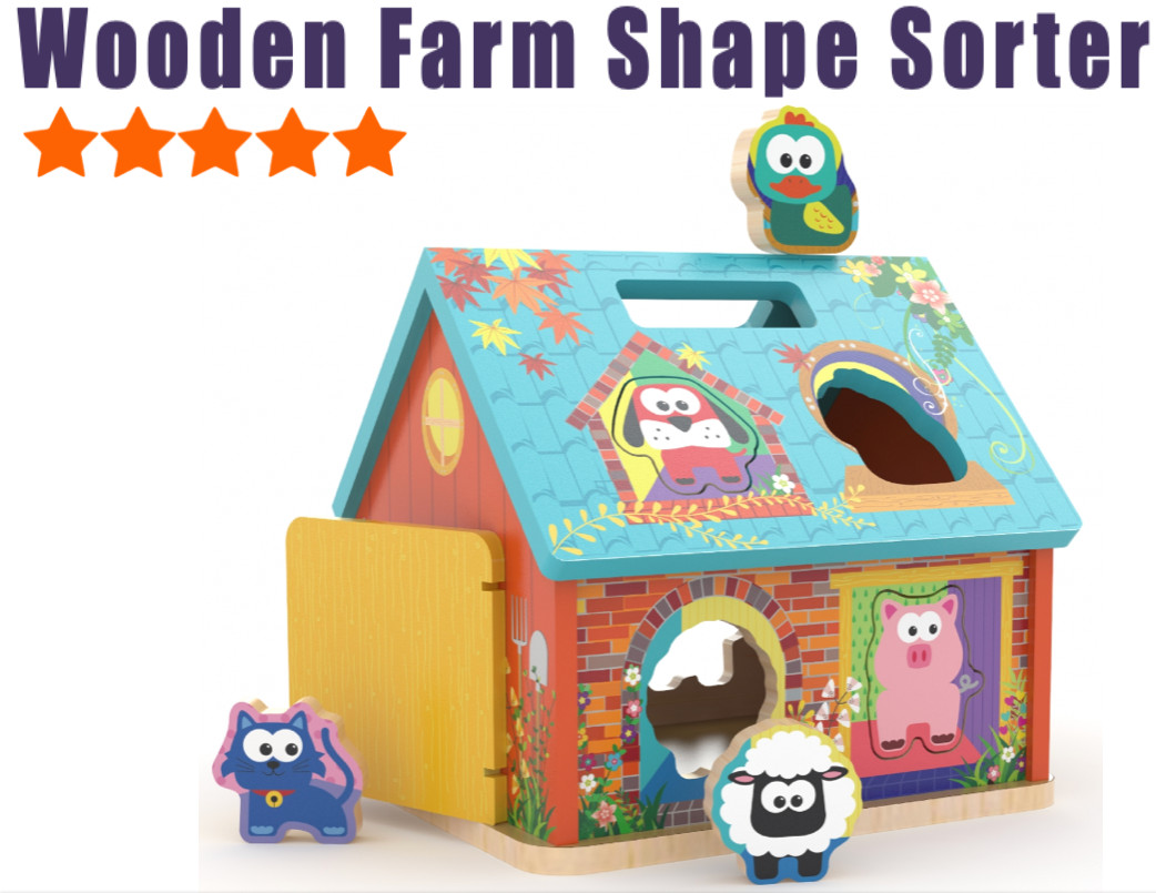 J’adore Shape Sorter Farm Wooden toy Montessori Educational Preschool Kids