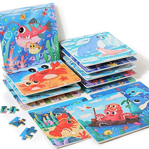 GRINNNIE Wooden Puzzle for Toddlers 3 4 5 Years Old, 12 PCS Jigsaw Standard