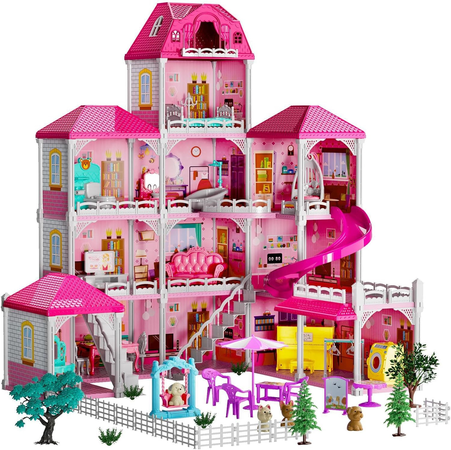 Dollhouse Playset Girls Toy Villa 4-Story 12-Rooms Furniture Accessories Set