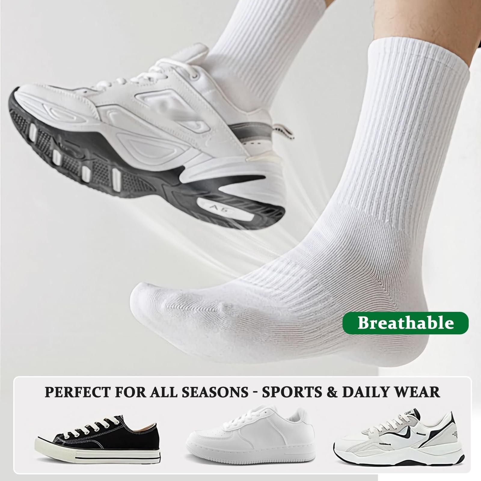 Very Thin Mens Mid Crew Socks, Lightweight Breathable, Arch Support, Athletic…