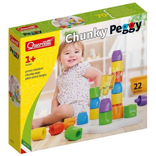 Quercetti Chunky Peggy 22pc Peg Blocks Stacking Shapes Sorting Toy 1+ Years