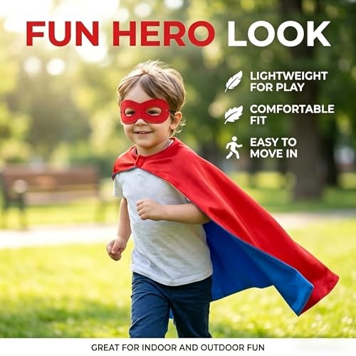 Superhero Cape and Mask for Kids, Toy for 3-9 Year Old Boys Girls Halloween Red