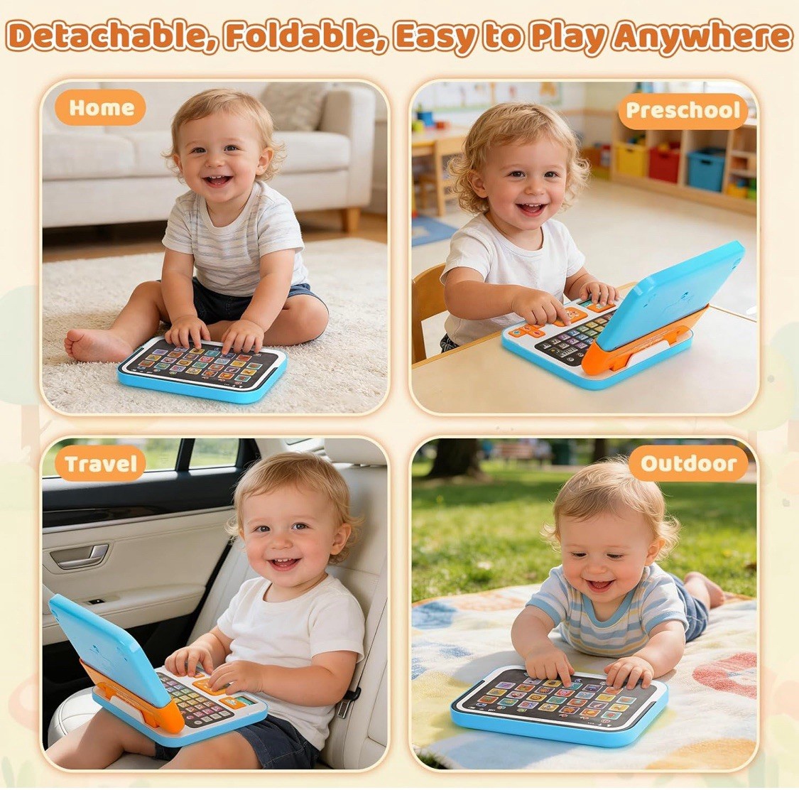 2-in-1 Educational Learning Laptop Toy for Toddlers 1-3yrs Detachable Tablet