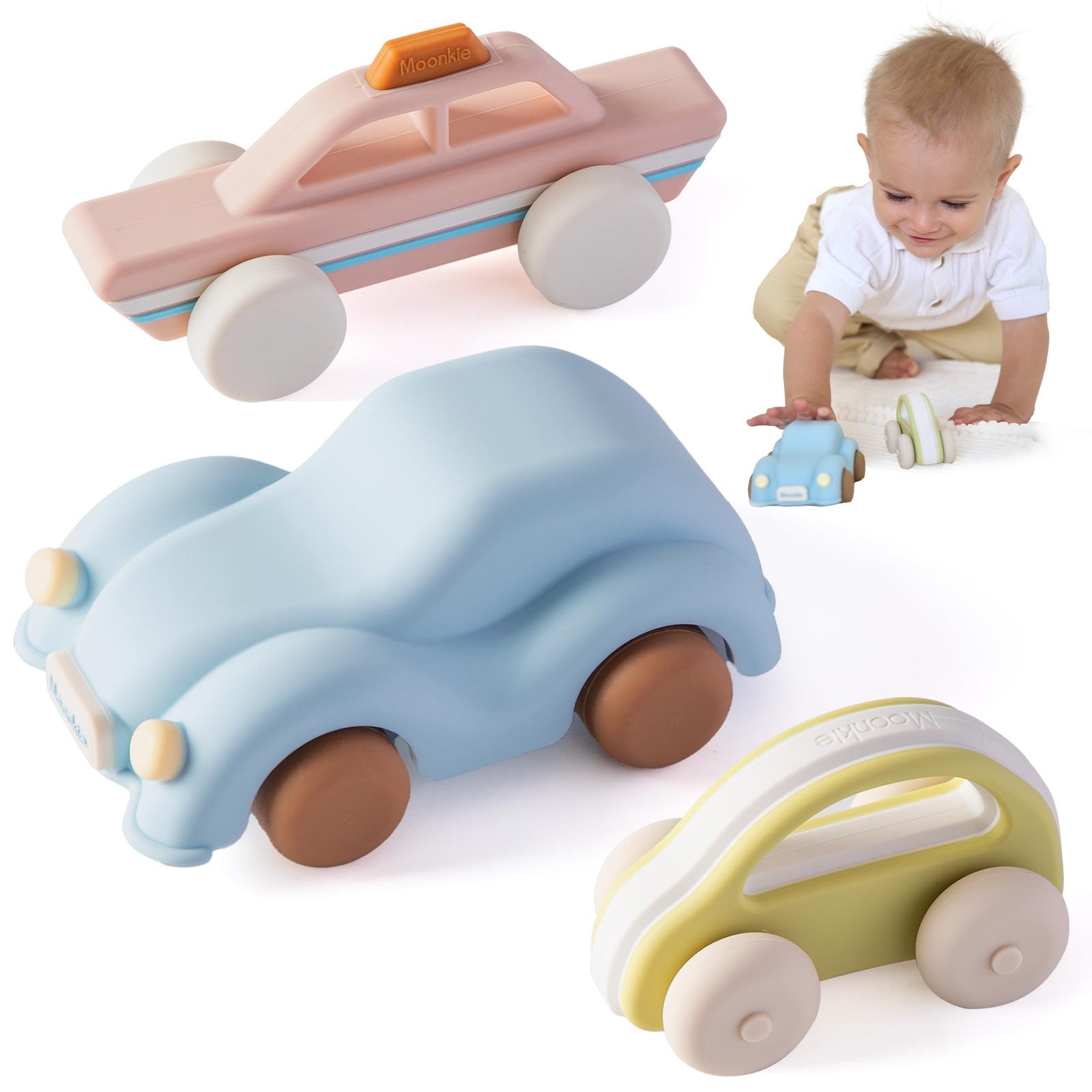 Food Grade Silicone Toy Cars for Babies & Toddlers, Push and Go Baby Car Toys…