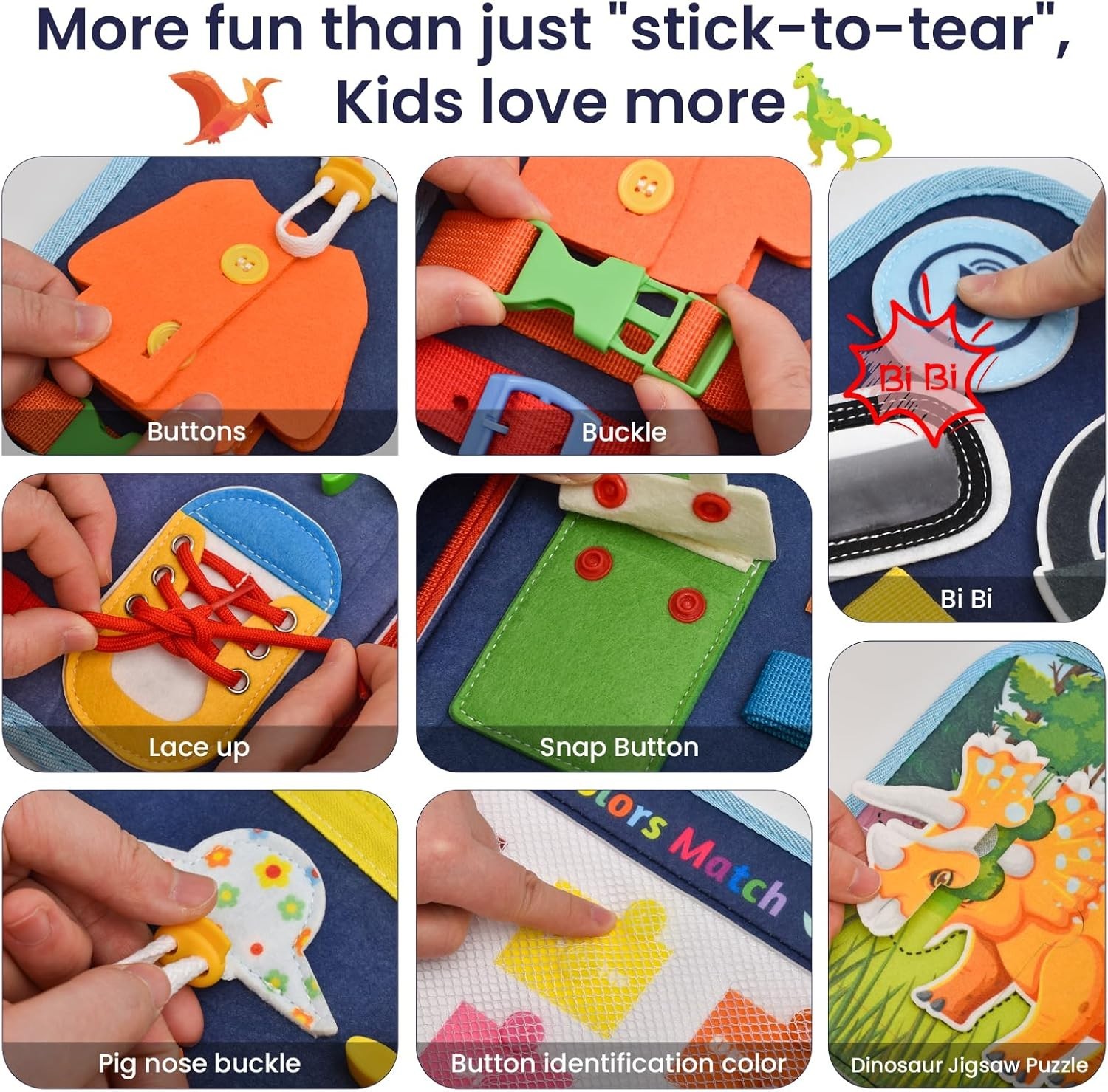 Interactive Dinosaur Busy Book – Fine Motor Skills for Toddlers 1-3 Old