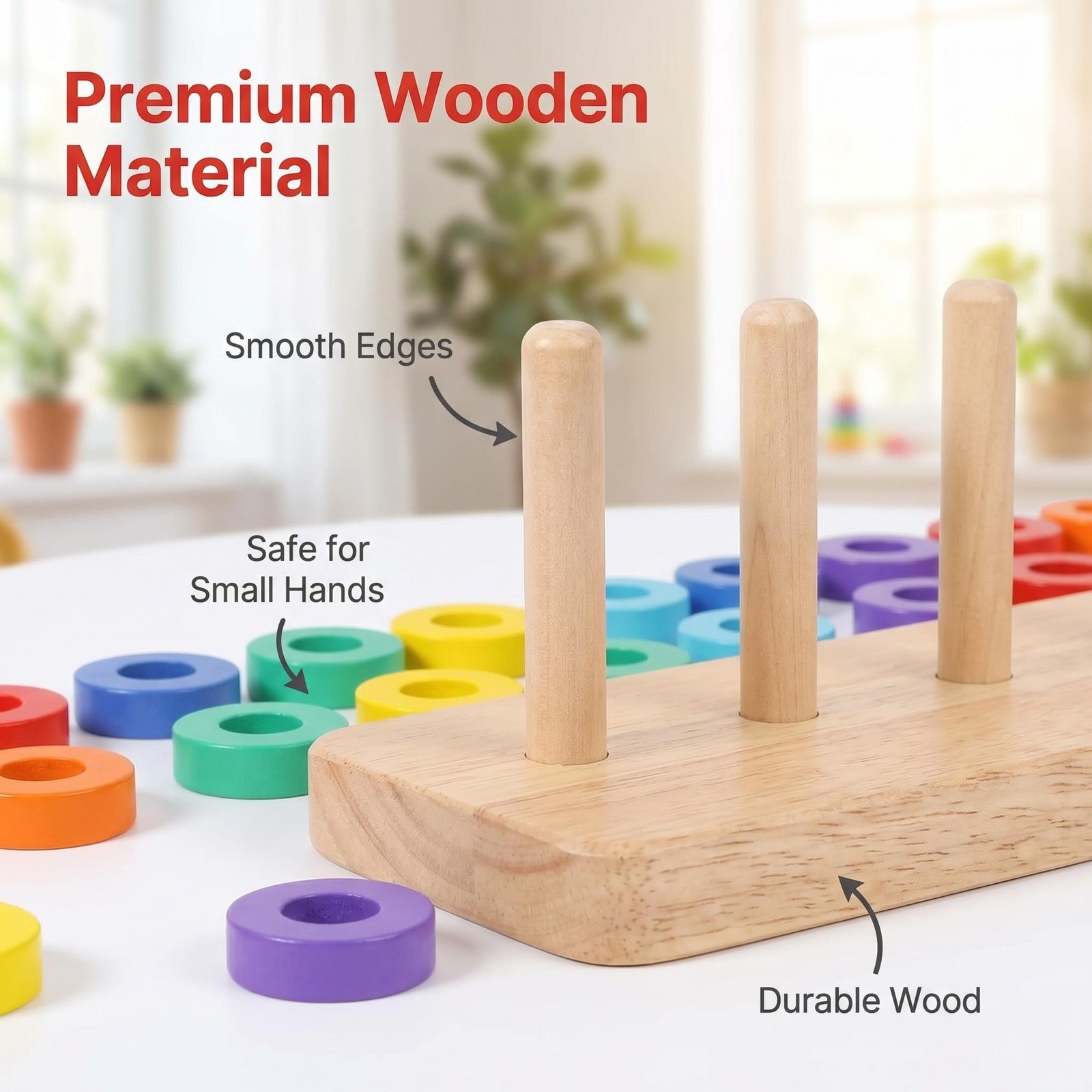 Color Sorting & Stacking Game with Challenge Cards for , Wooden Color Matchin…