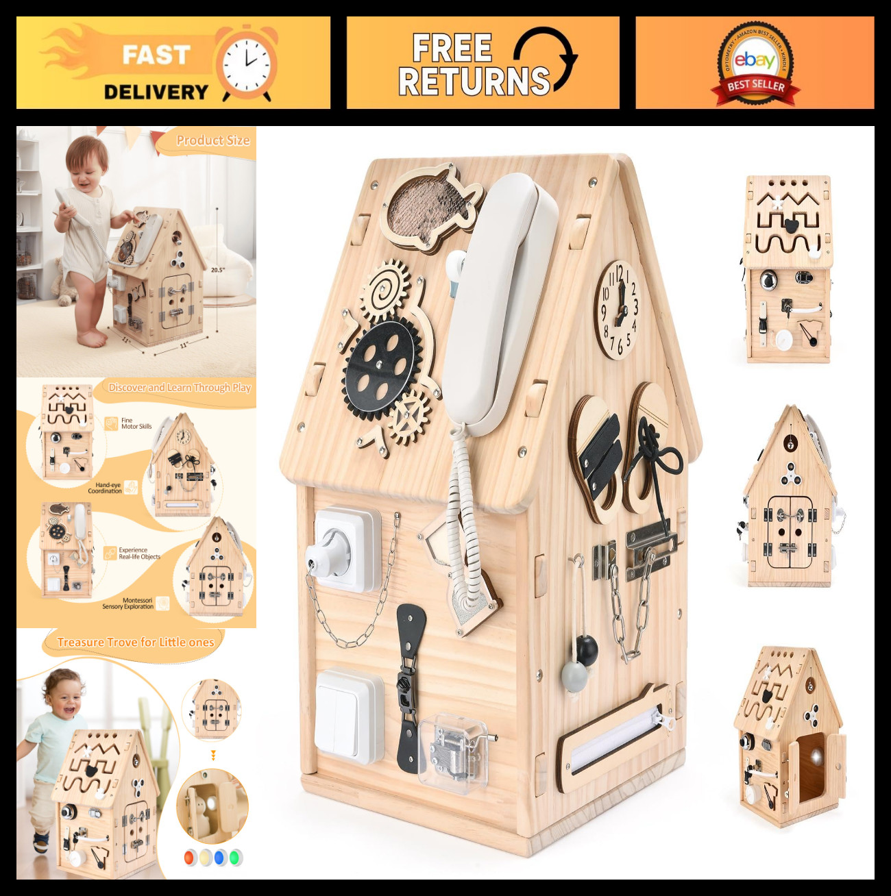 Montessori Busy House Toy – Educational Busy Board for Toddlers & Preschoolers –