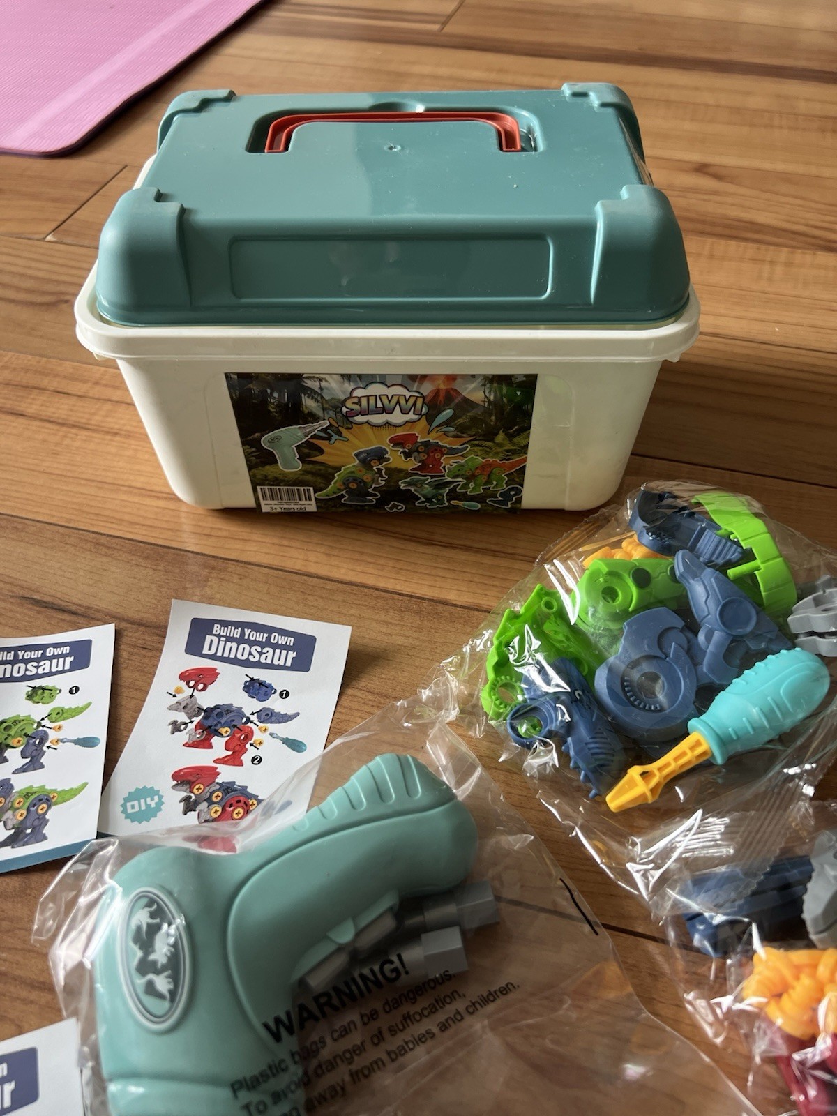 Silvvi Kids Dinosaur Take Apart Building Toy Electric Drill Set Ages 4-8