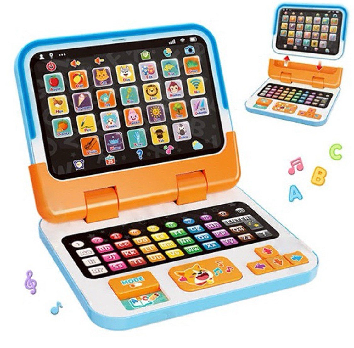 2-in-1 Educational Learning Laptop Toy for Toddlers 1-3yrs Detachable Tablet