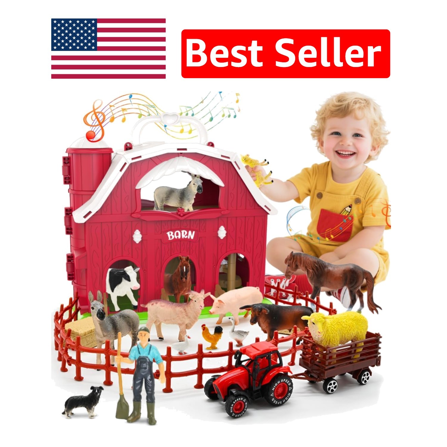 Vibrant 24 Piece Farm Animal Playset with Musical Barn – Great Gift for Toddlers