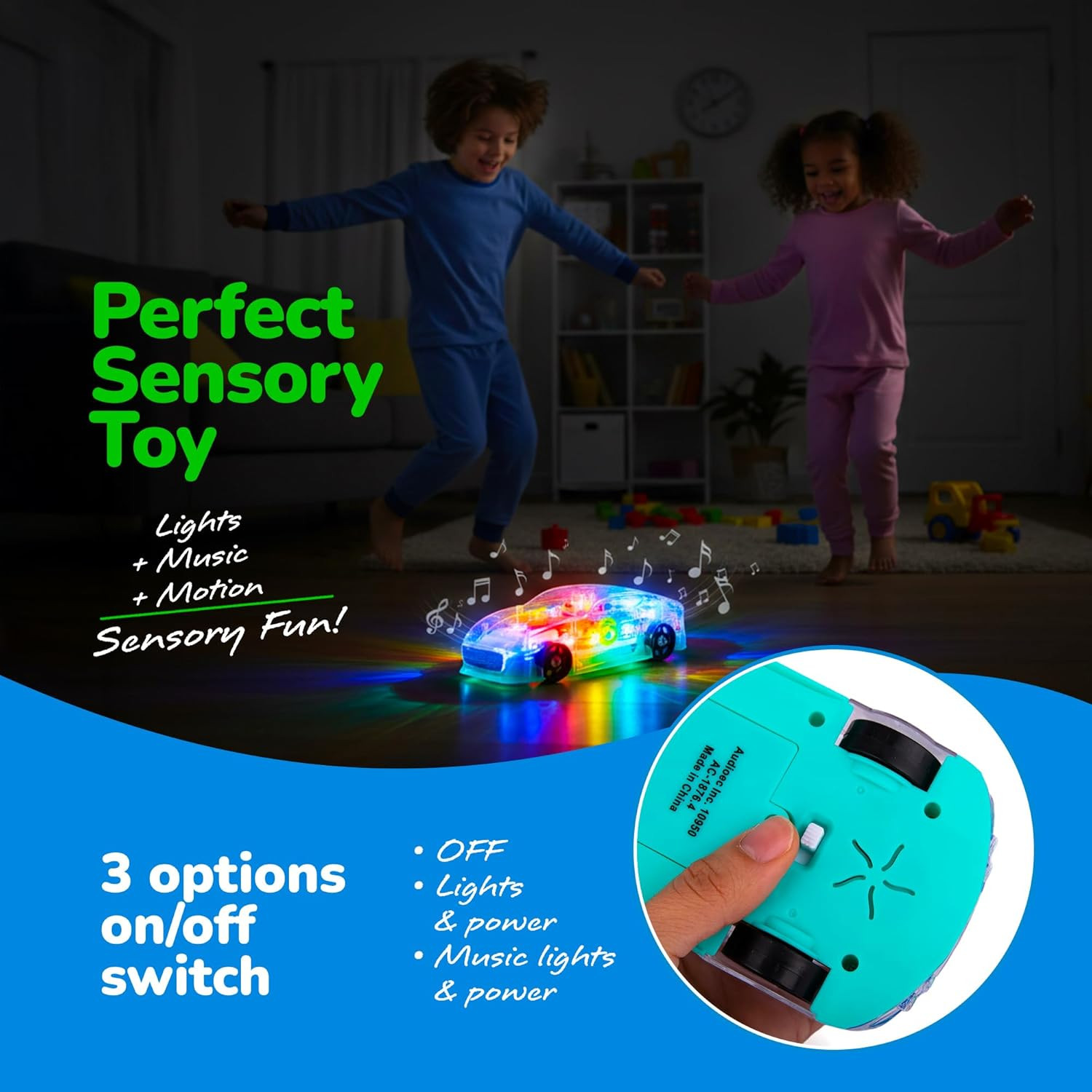 Artcreativity Light up Transparent Sensory Car Toy for Kids, 1PC, Bump and Go To