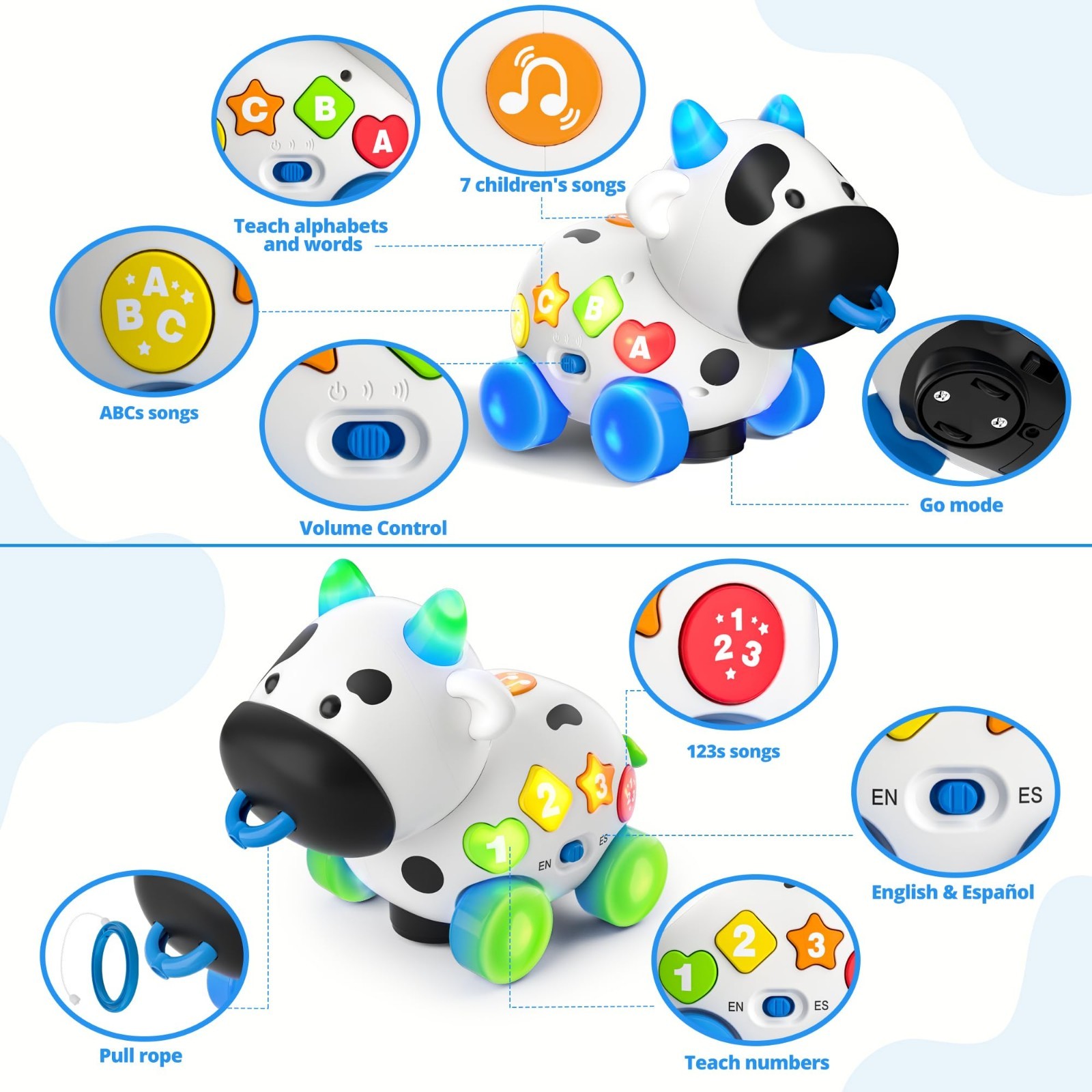 Musical Cow Baby Toys 6-12-18 Months, Bilingual Crawling Walking Toddler…