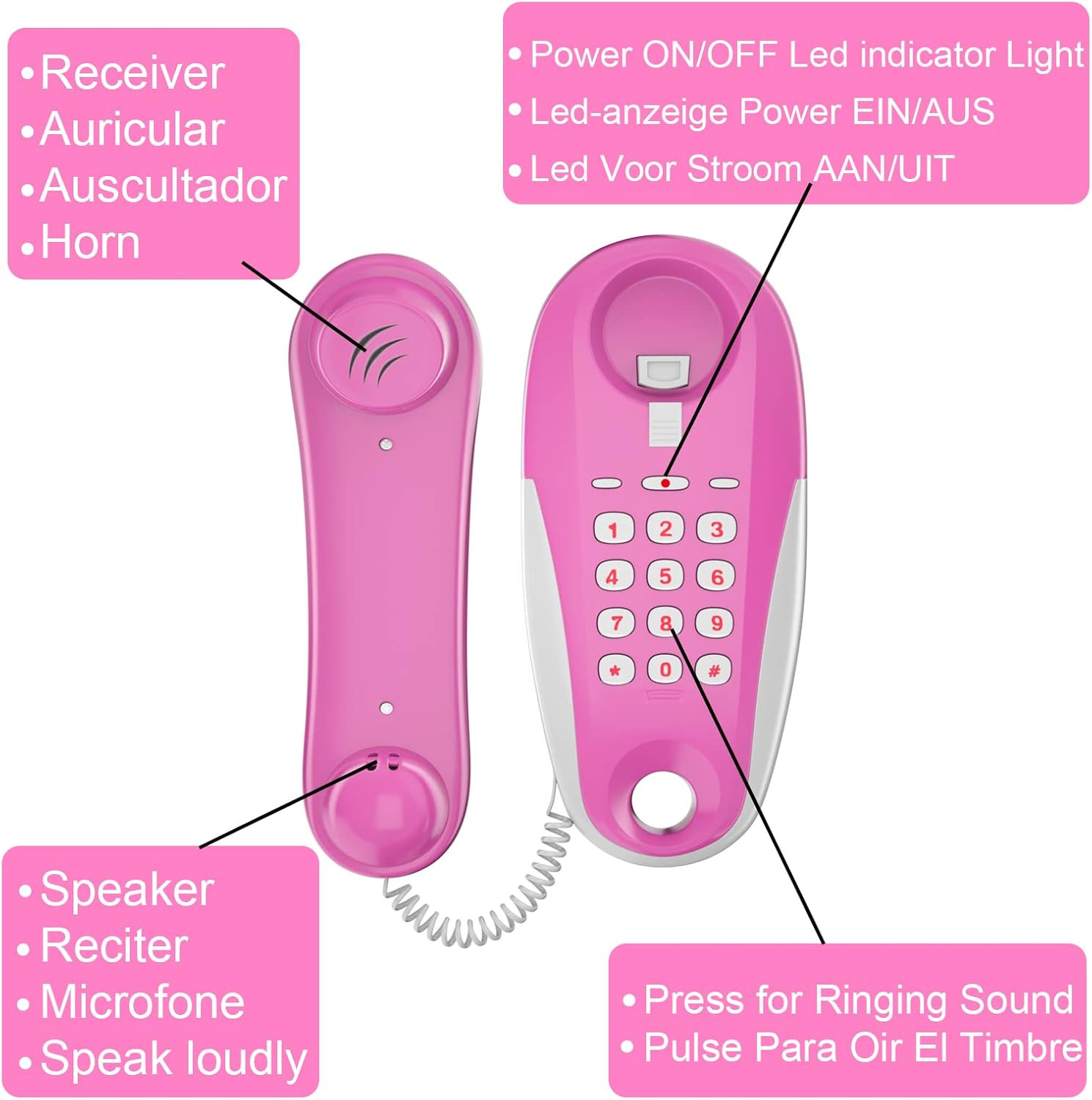 Kids’ Play Phone with Real Ring Sounds, Pretend Play Telephone, 23 Ft Ultra-Long