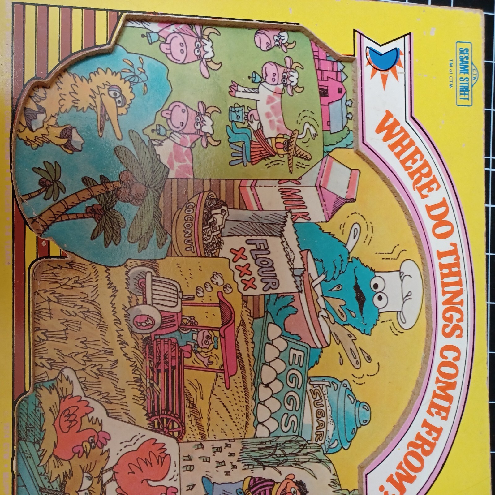 USED vintage wooden puzzle Playskool Sesame Street Cookie Monster big bird