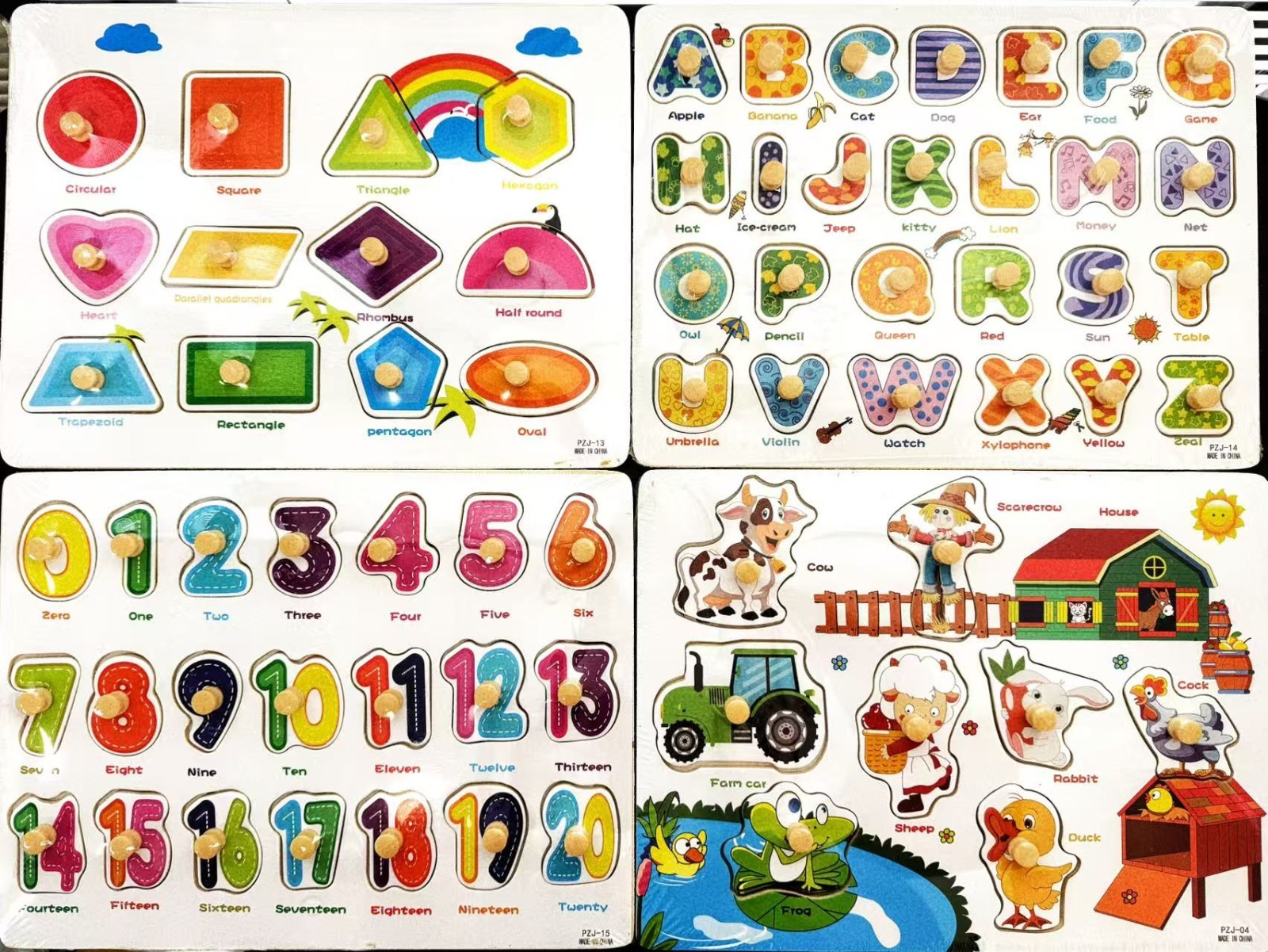 4 PCS- Montessori Wooden Peg Puzzles for Toddlers 3 4 5 Year Old