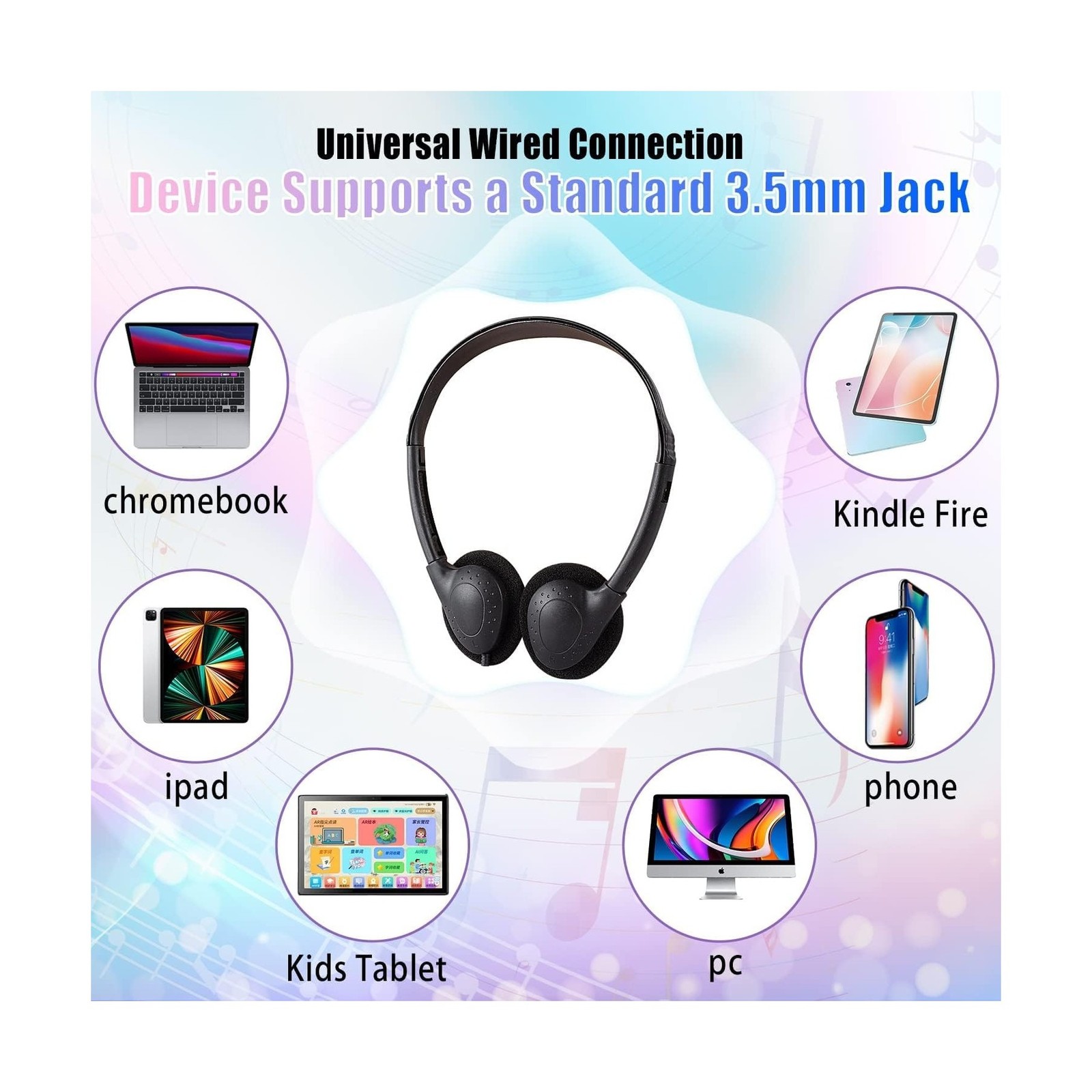 Bulk Headphones 100 Packs Multi Color for School Classroom Kids, Wholesale Cl…